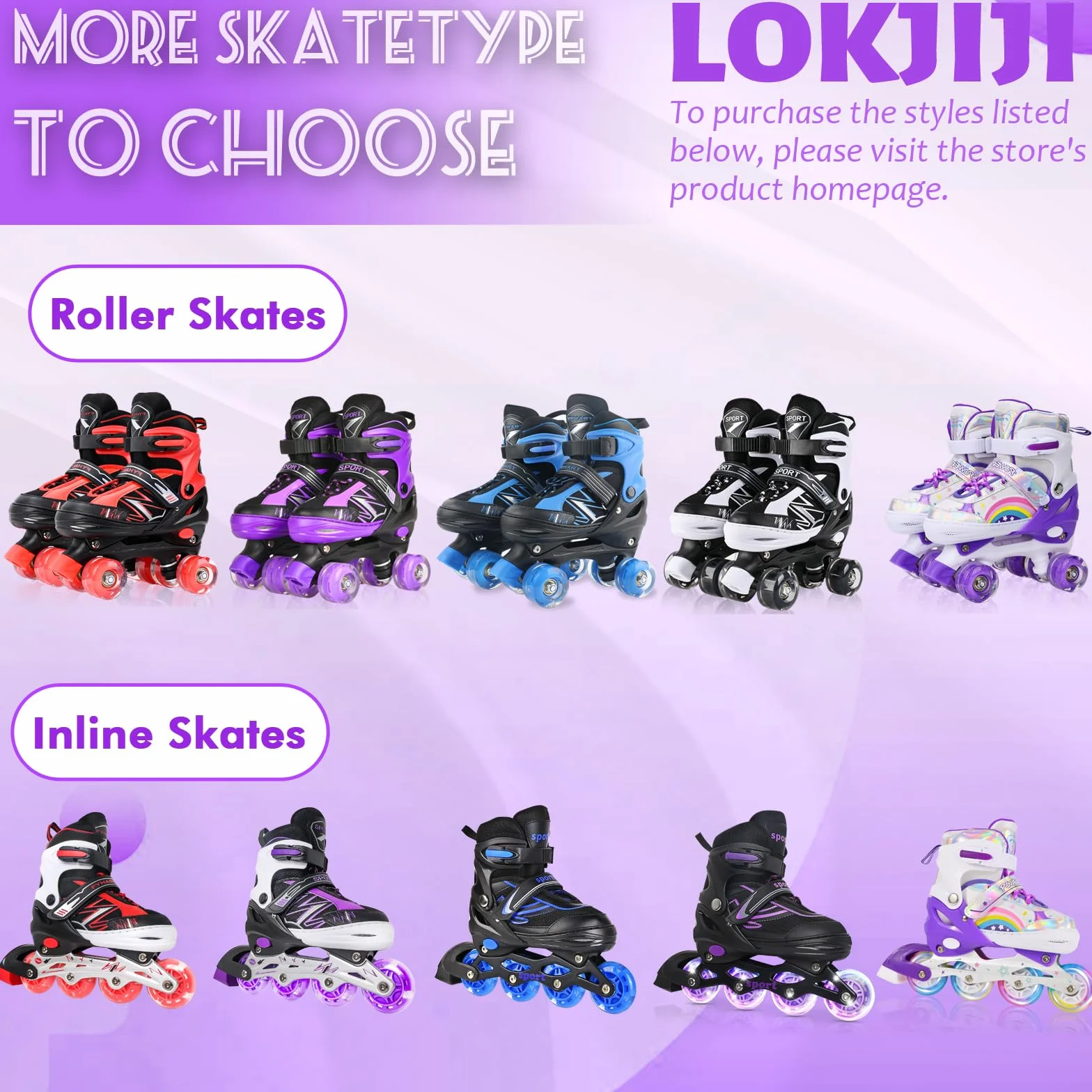 Patins à roulettes Enfants 4 Tailles réglables Roues Lumineuses Violet Blanc Quad Sport