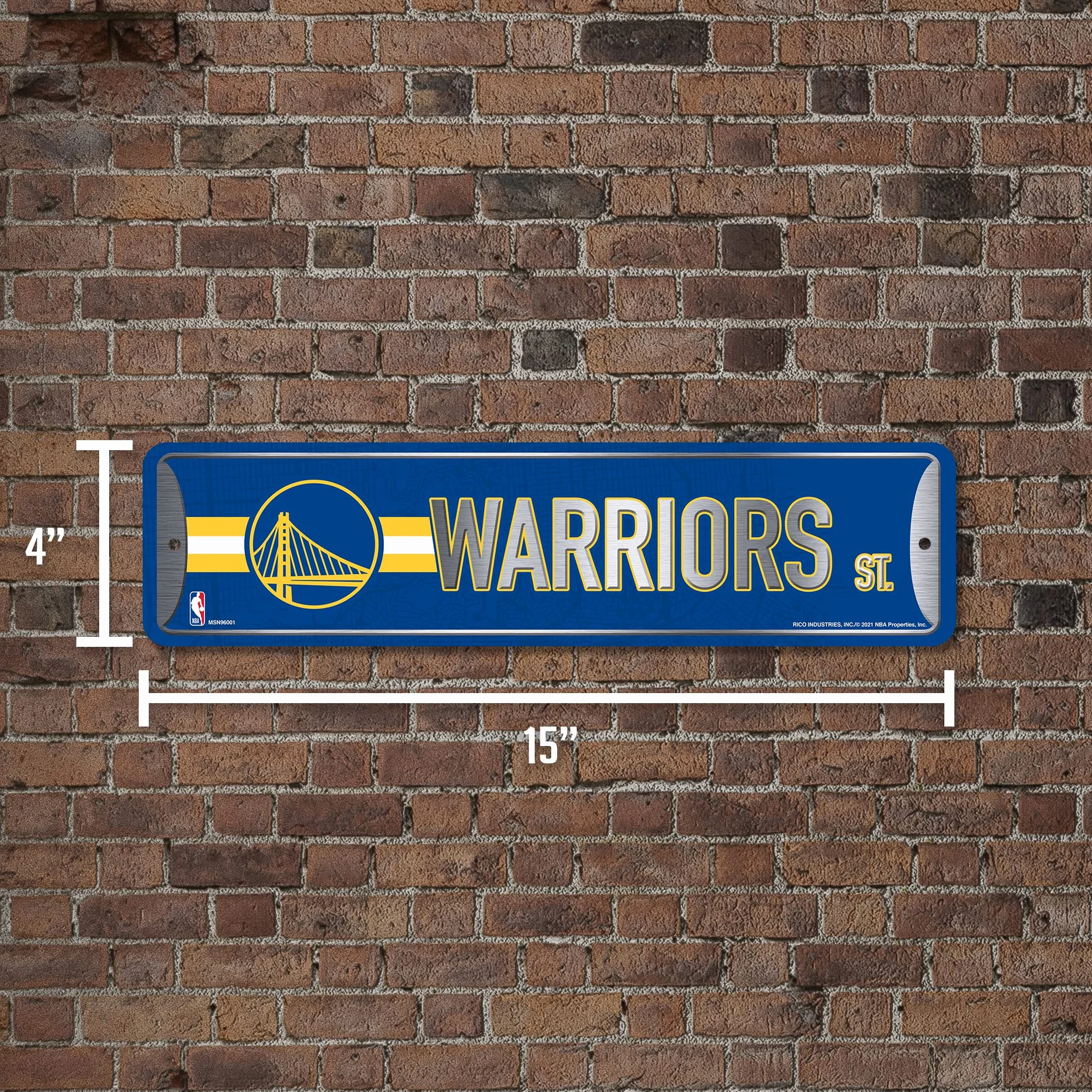 Rico Industries Panneau de rue NBA Golden State Warriors 10,2 x 38,1 cm Décoration murale métal