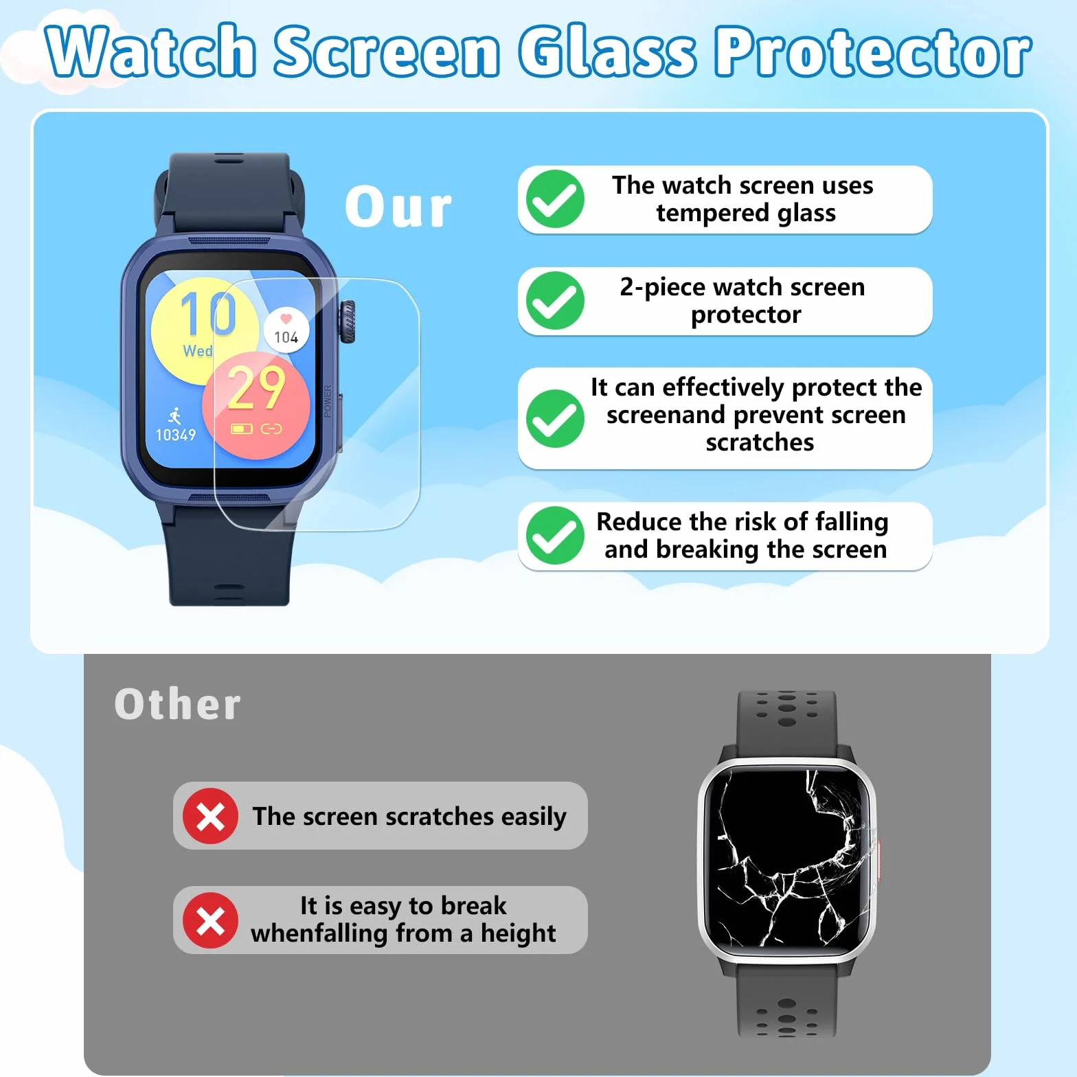 Montre connectée enfant 1.5" podomètre 19 modes entraînement fréquence cardiaque suivi sommeil étanche cadeau filles garçons 6-15 ans bleu