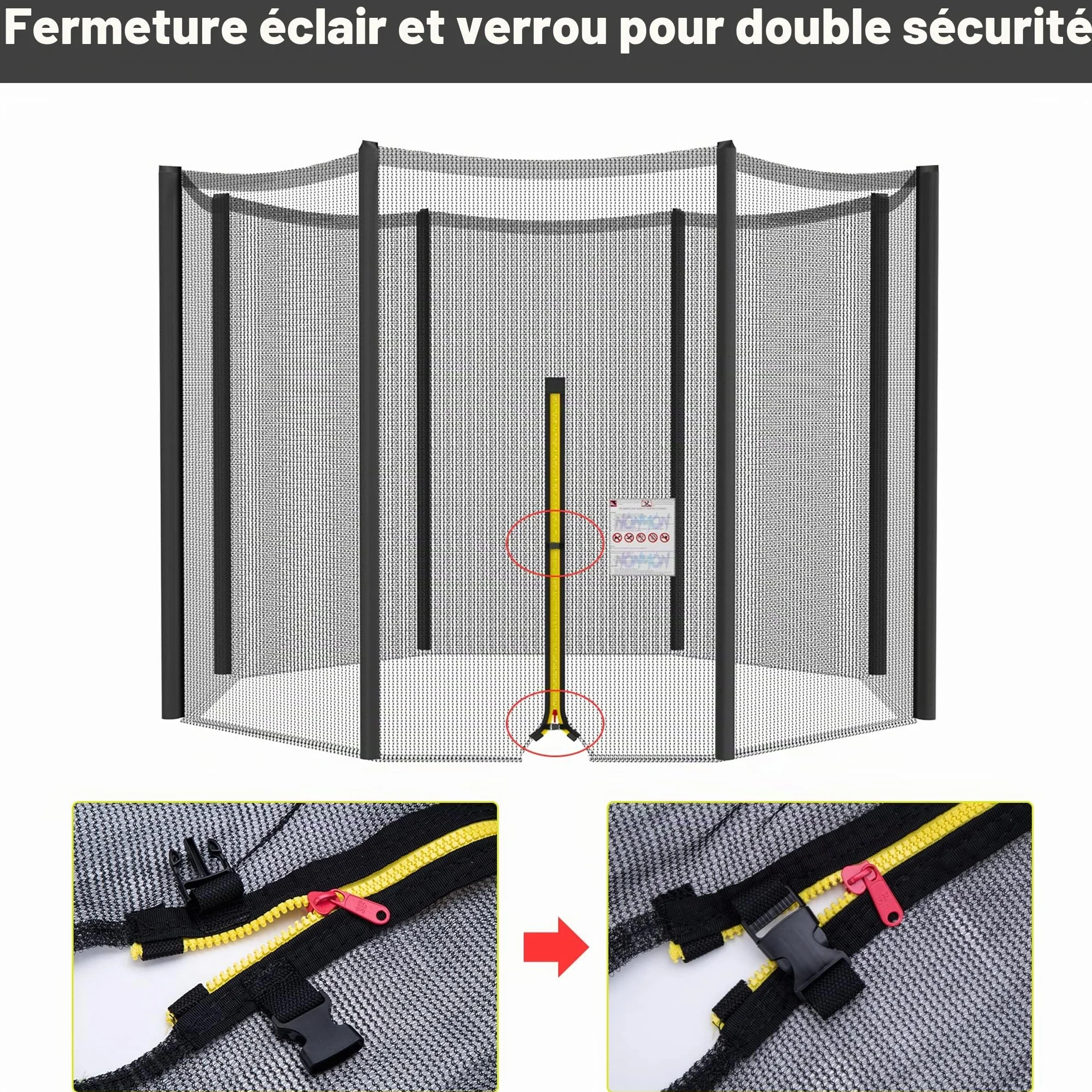 NONMON Filet de Trampoline Ø 244-423 cm, Filet de Sécurité Résistant aux UV avec Fermeture Éclair - Noir Bleu Vert Rose