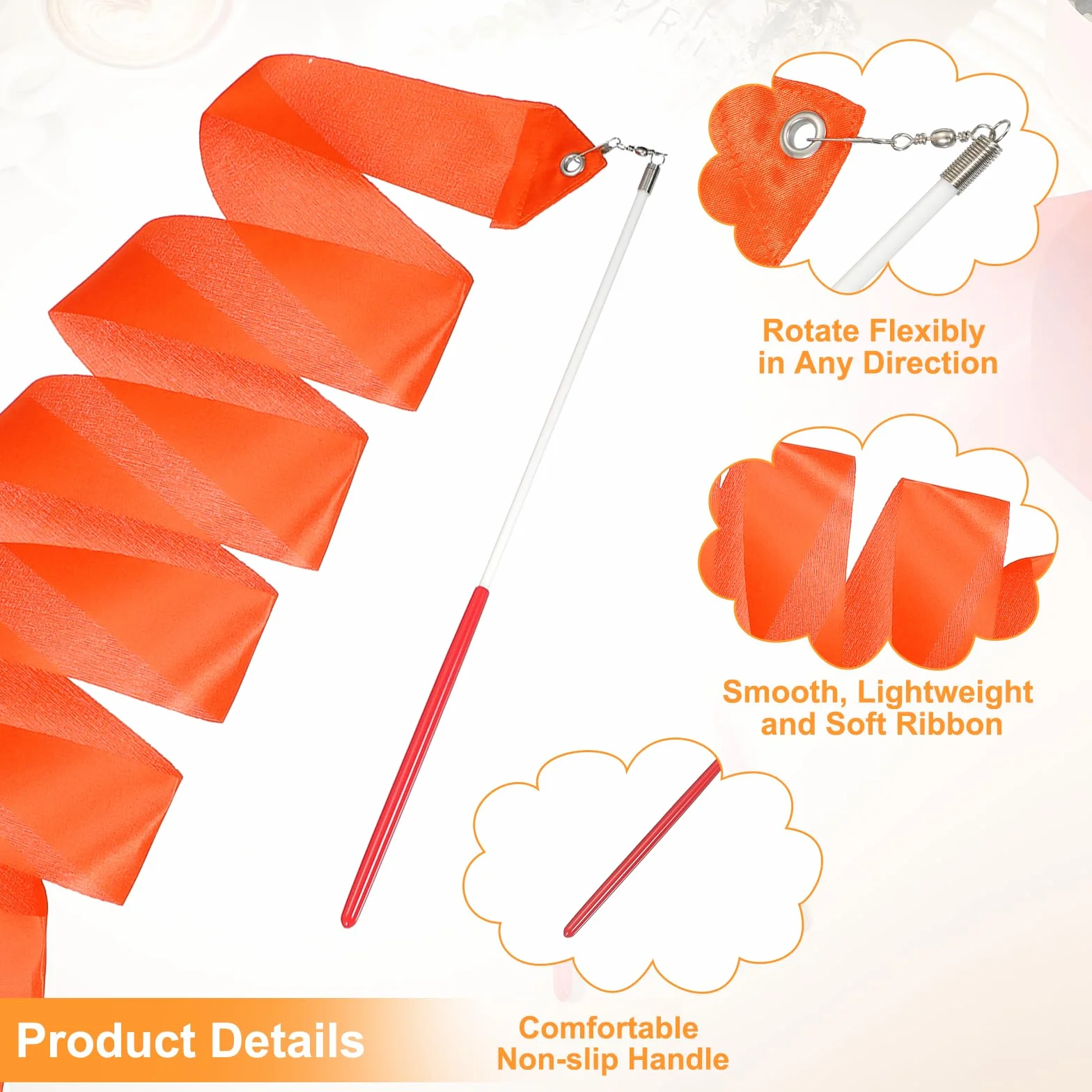 QUARKZMAN 2 Pcs Rubans De Danse, 78.7" Rubans De Gymnastique Rythmique pour Artistic Dancing Gymnastics Training, Orange