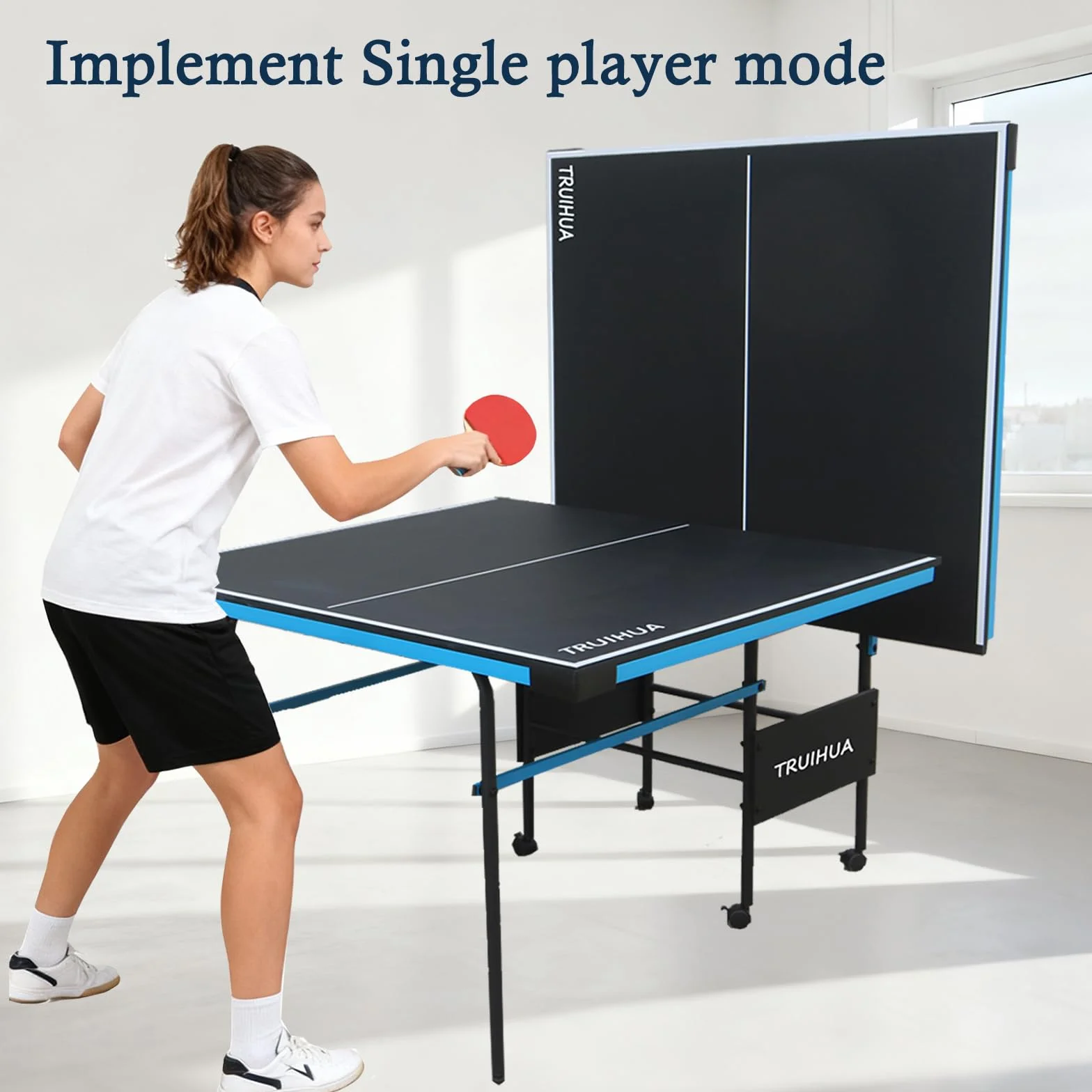 Table de tennis de table pliable 2,1 m intérieur extérieur 210 x 117 x 76 cm avec raquette et filet