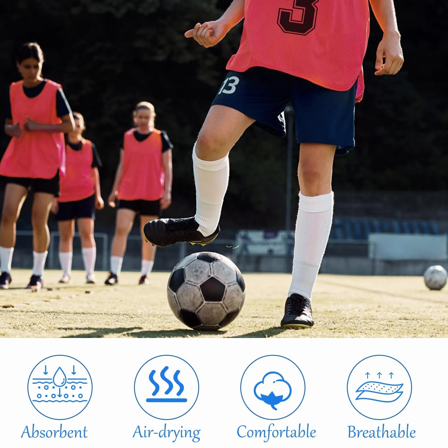 Lot de 24 dossards de football en maille pour enfants, gilet d'entraînement numéroté réversible, bleu et rouge, taille S