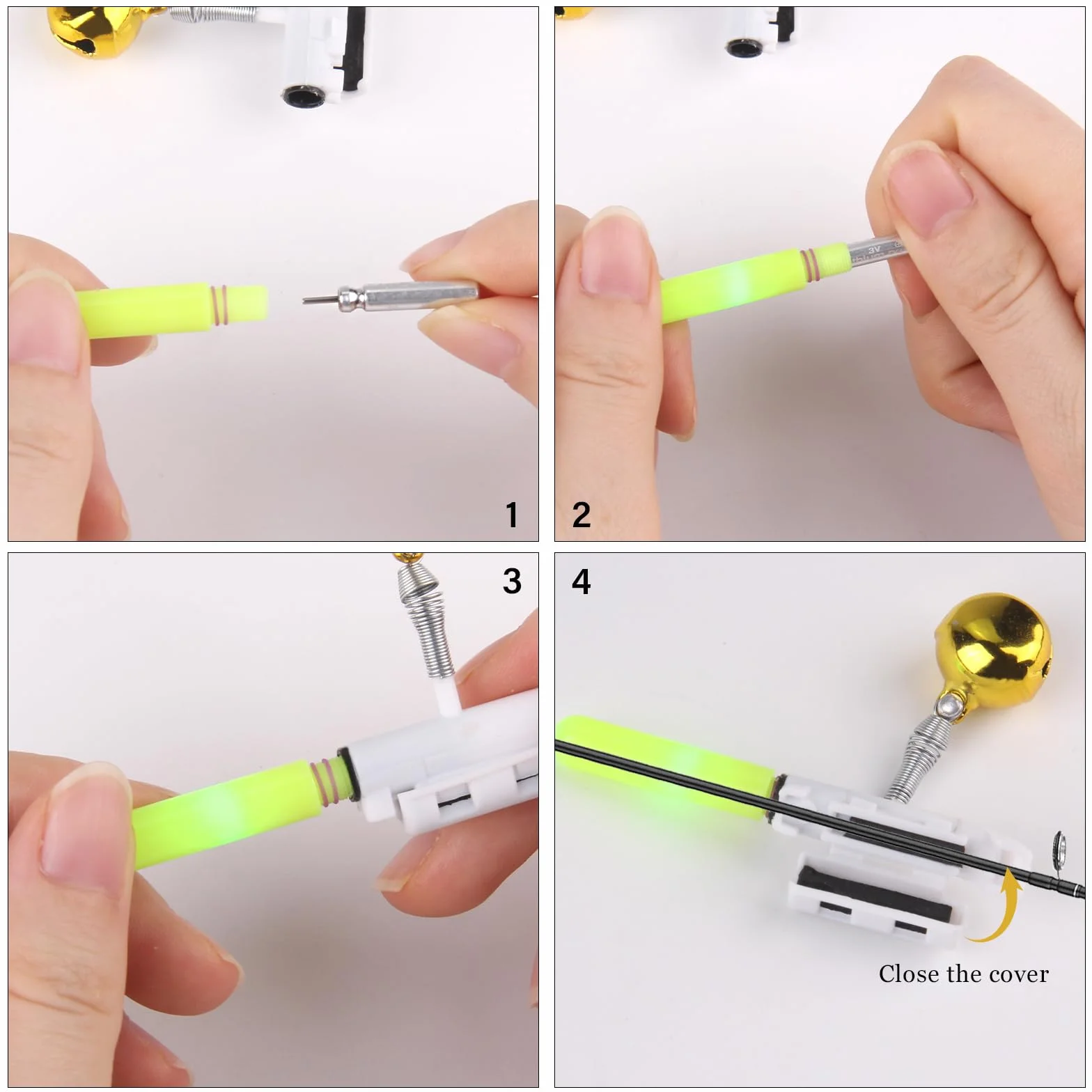 Clochette de Peche Lumineux Detecteur de Touche 4 Pièces pour Canne a Peche Accessoires Peche（Vert/Rouge）