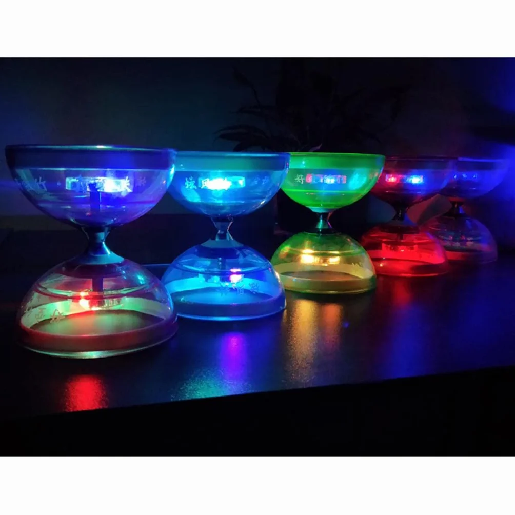 Fityle Diabolo Professionnel 3 Roulements avec Bâtons et Cordes LED, Balle Caoutchouc, Vert