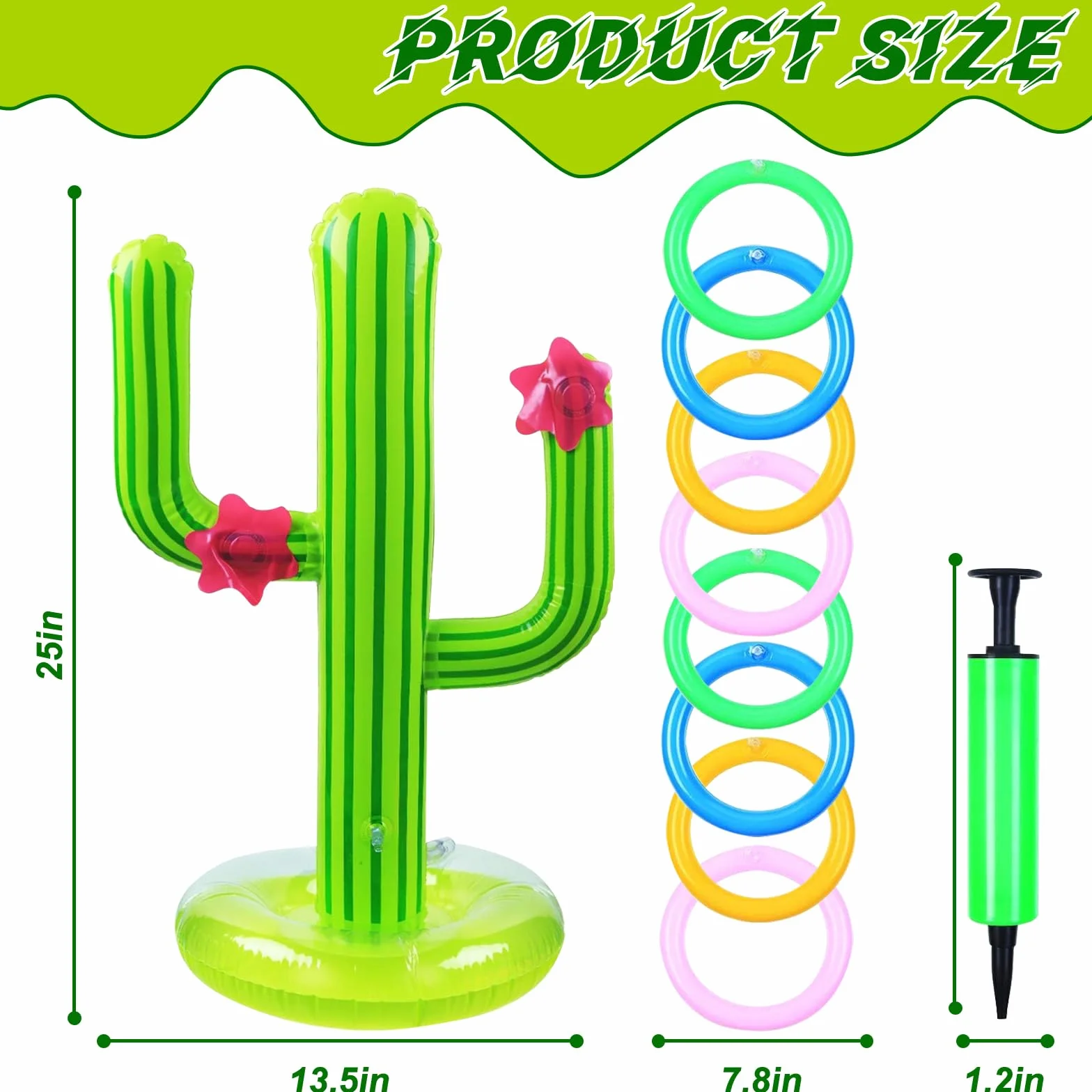 Jouet Gonflable Cactus Jeu de Lancer d'Anneaux 8 Pinces Piscine Exterieur Hawaii Party