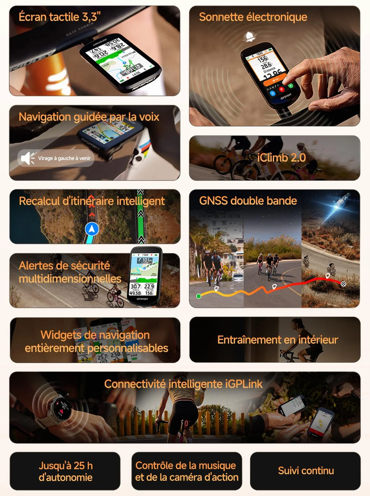 iGPSPORT BSC500 Compteur Velo sans Fil, 3,3" Écran Tactile Navigation Vocale Sonnette Électronique, 32 Go GPS