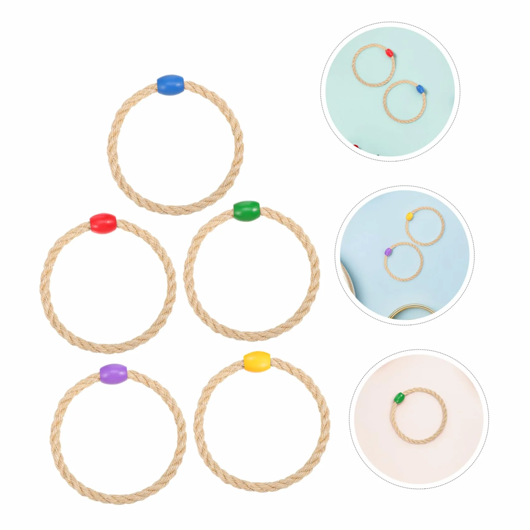 HEMOTON 15 Pièces Jeu de Manteau extérieur Jouets de Corde sisal réutilisables Pièces de Lancement d'anneau Jeux d'agilité en Beige