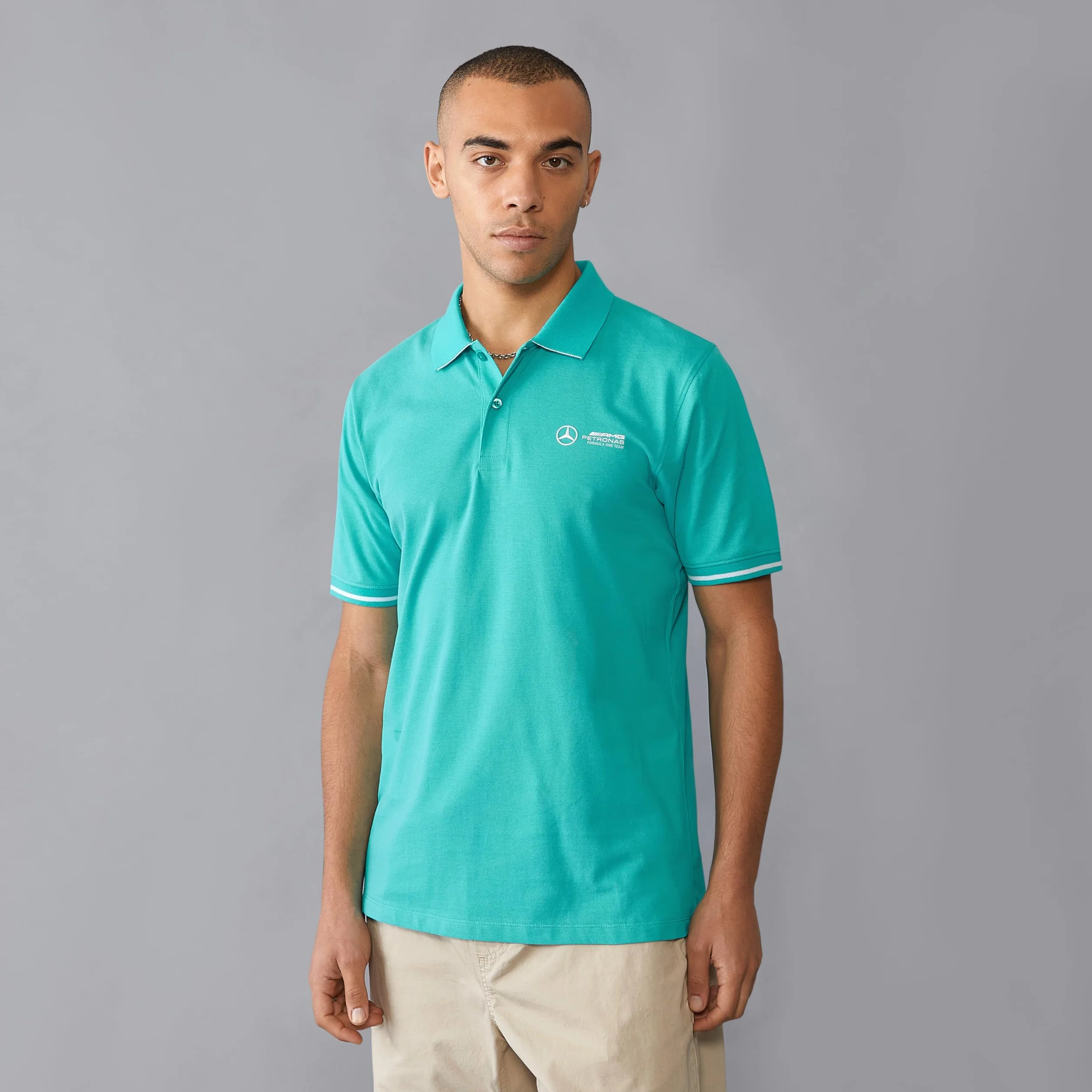 Polo Mercedes AMG Petronas F1 Homme Logo 3D Bleu Turquoise Taille M