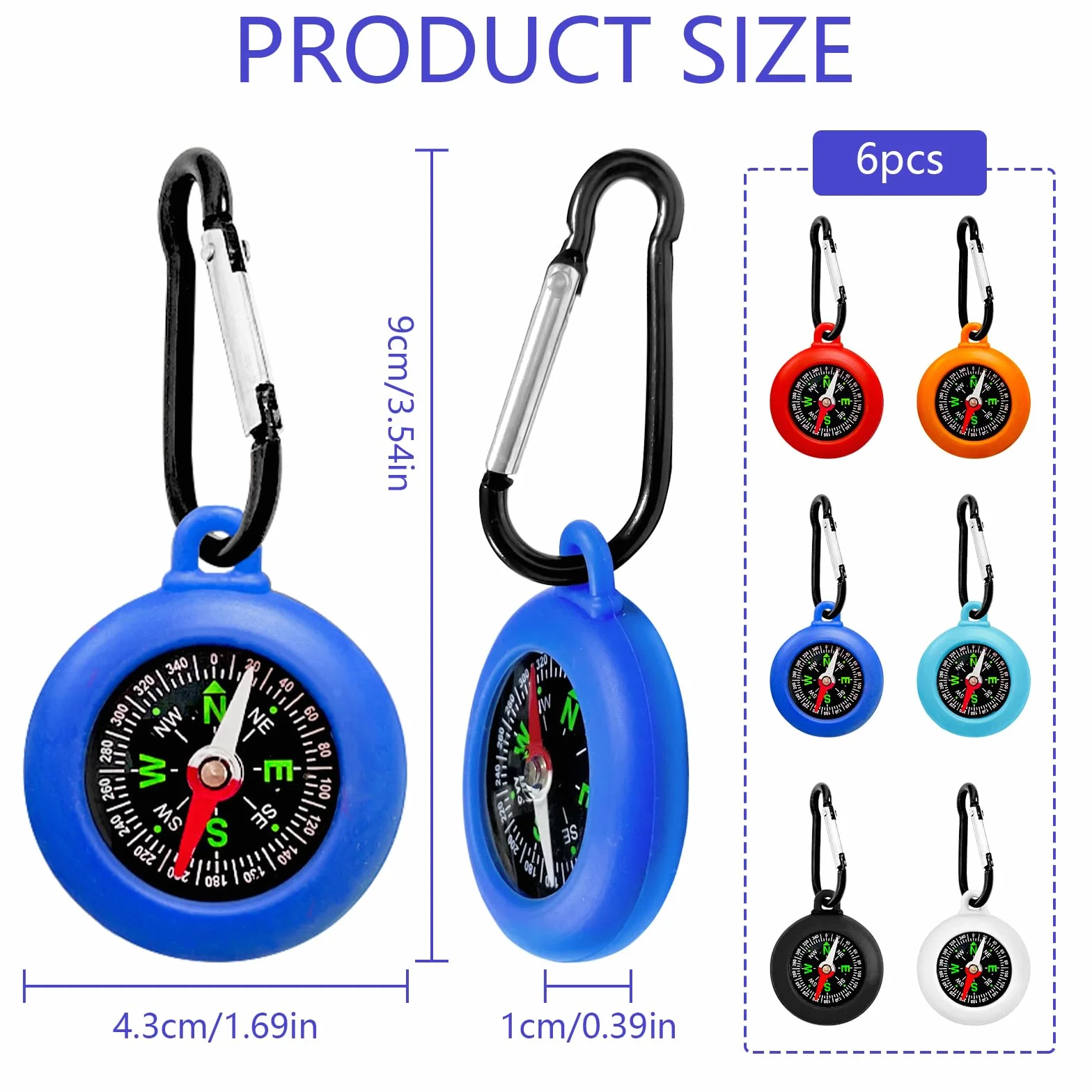 Boussole Enfant Porte clés 6 Pièces Mini Étanche Mousqueton Cadeau Anniversaire Chasse au Trésor Camping Navigation
