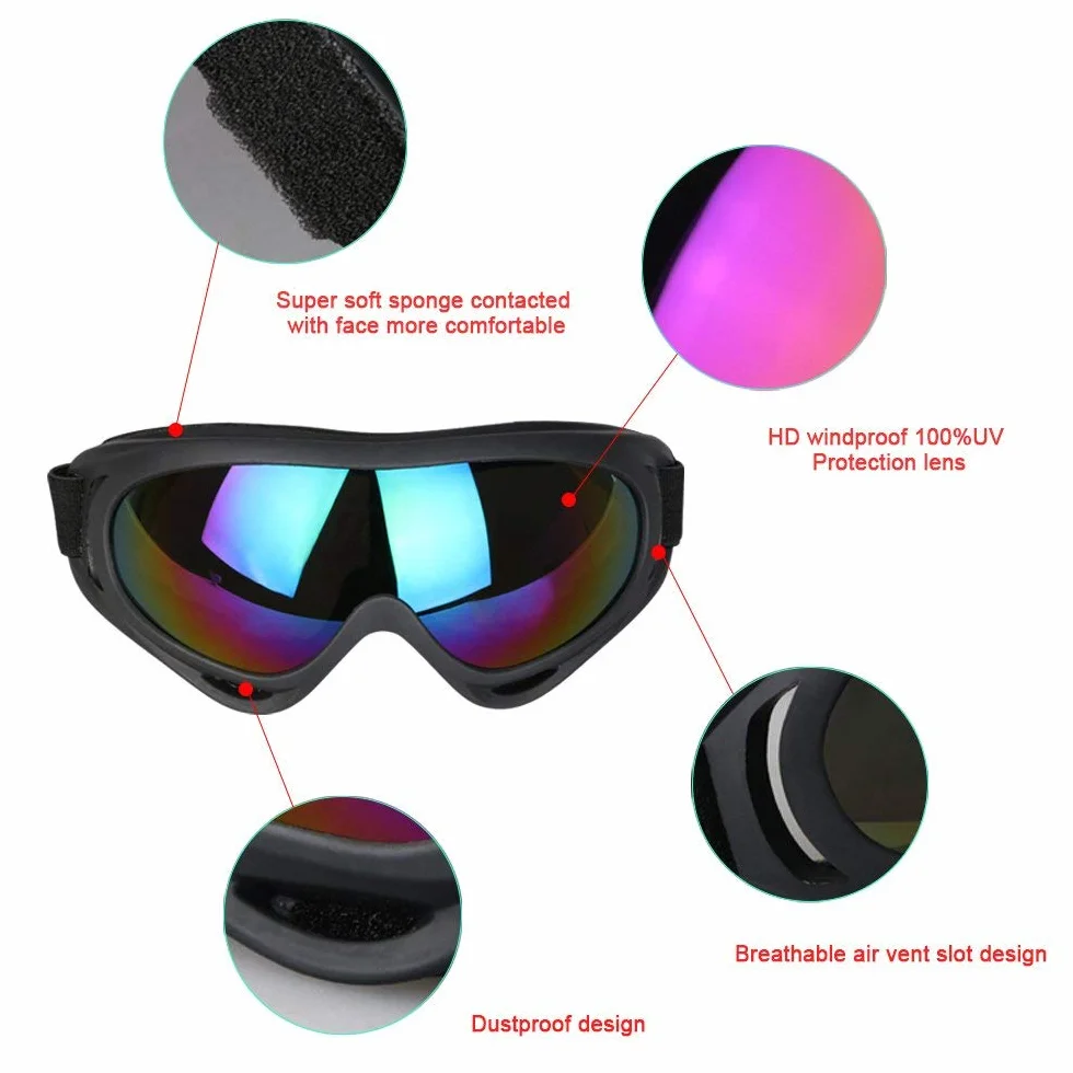 Vicloon Lunettes de Ski Masques Snowboard Protection Anti-poussière UV Anti-Buée Coupe-Vent