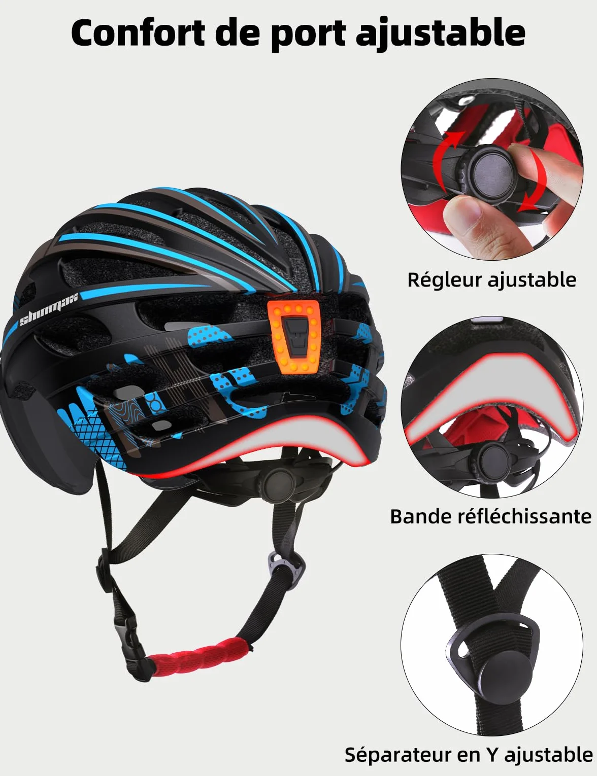 Shinmax Casque Vélo Homme Femme avec Lumière USB Visière Magnétique Certifié CE 57-62CM RC-049