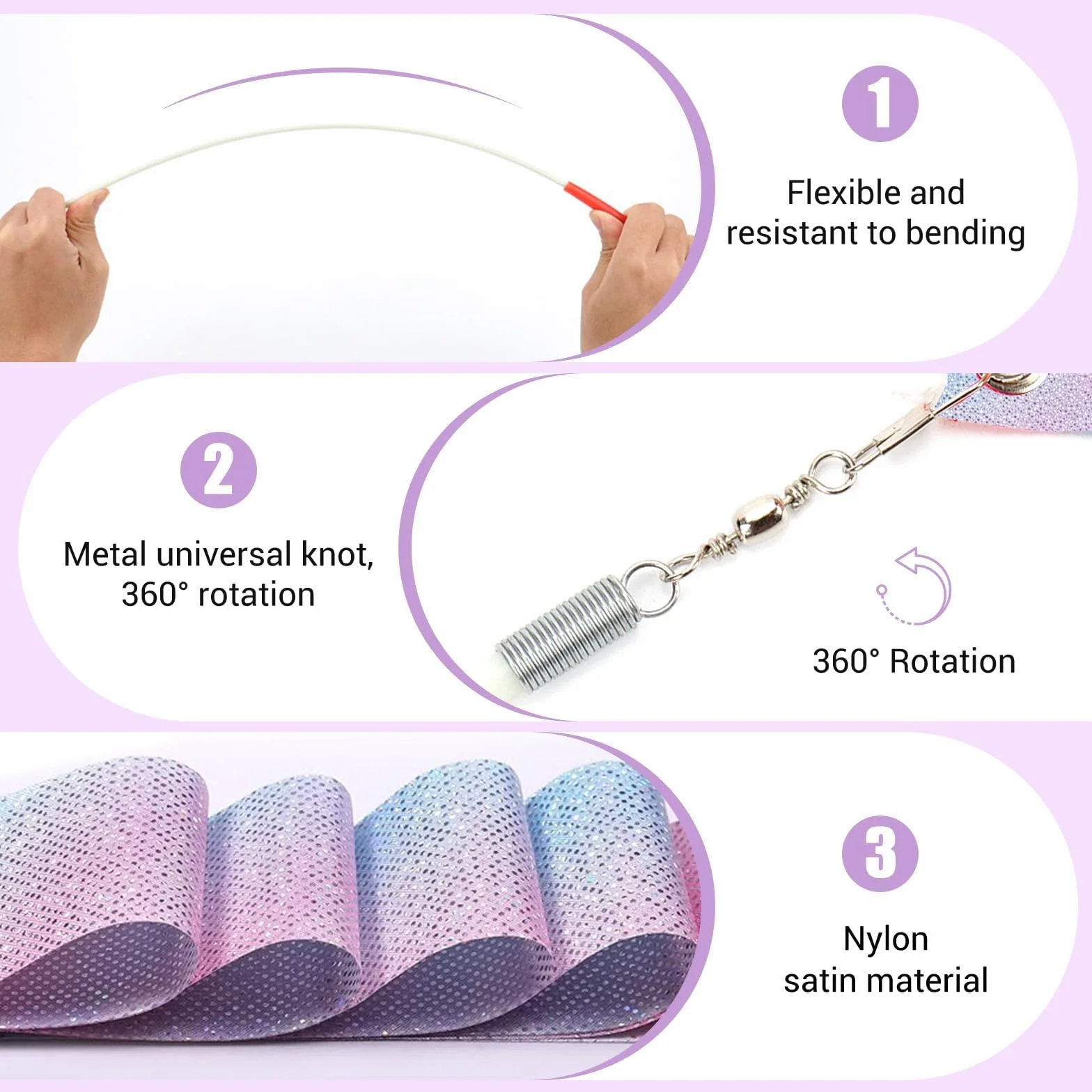 Ruban de Gymnastique 4m Scintillant avec Bâton Rotatif pour Danse Rythmique