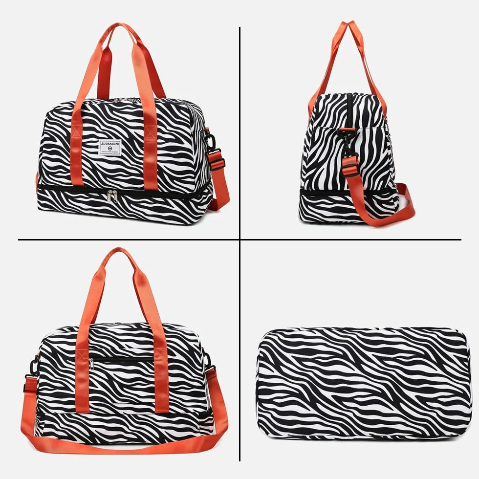 Sac de Sport Femme Grand 42.43L Compartiment Chaussures Poche Humide Voyage Léopard Imperméable Noir