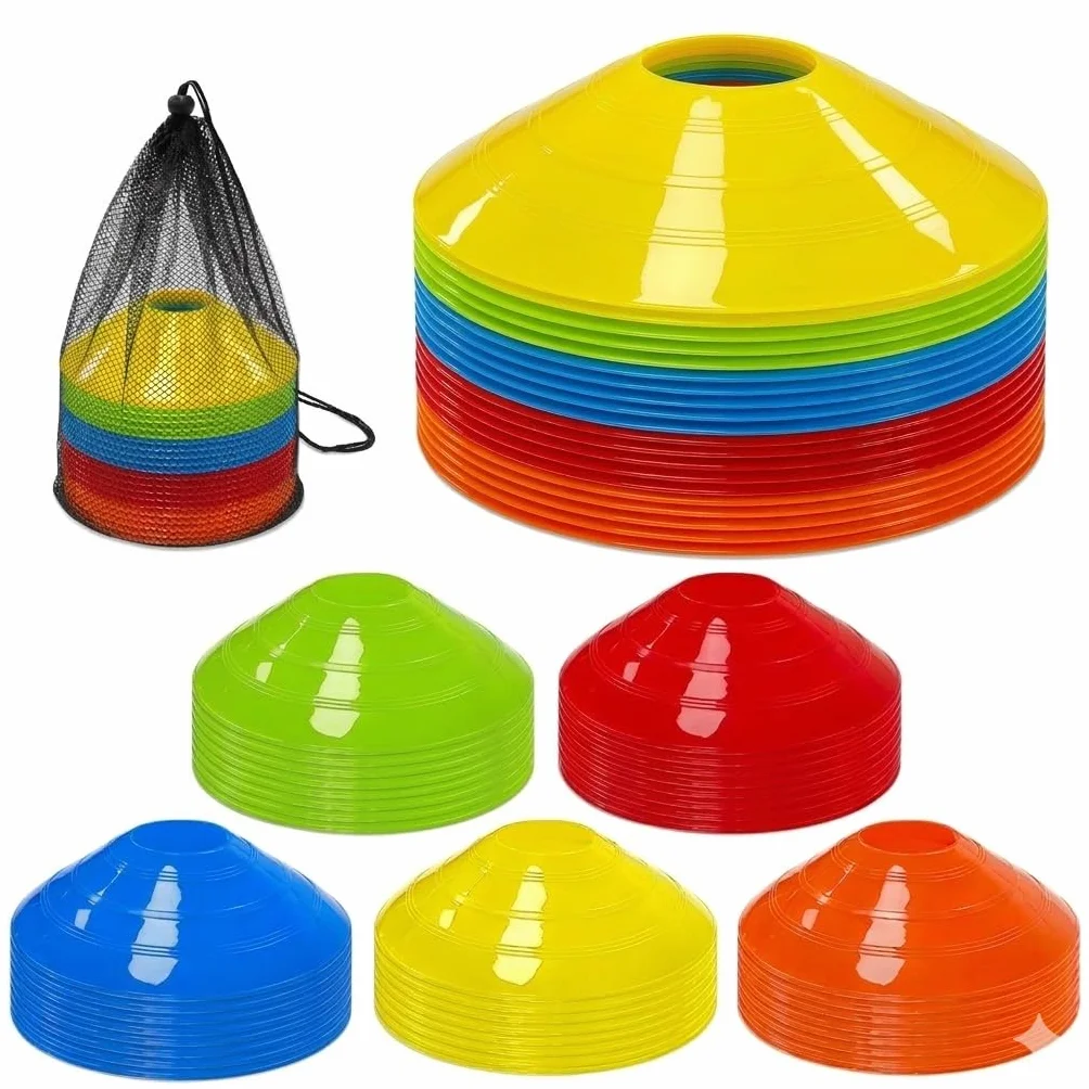 Cônes de Marquage Football Équipement d'Entraînement, Plots Multicolores avec Filet de Rangement