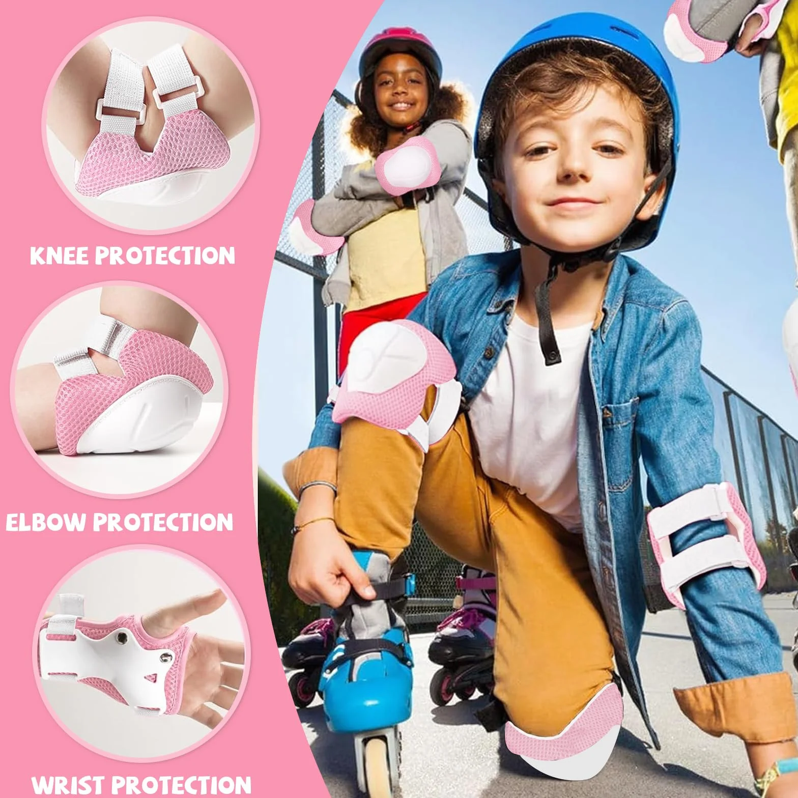 Protection Roller Enfant 6 Pièces Genouillères Coudières Protège-Poignets 3-12 Ans Patinage Cyclisme