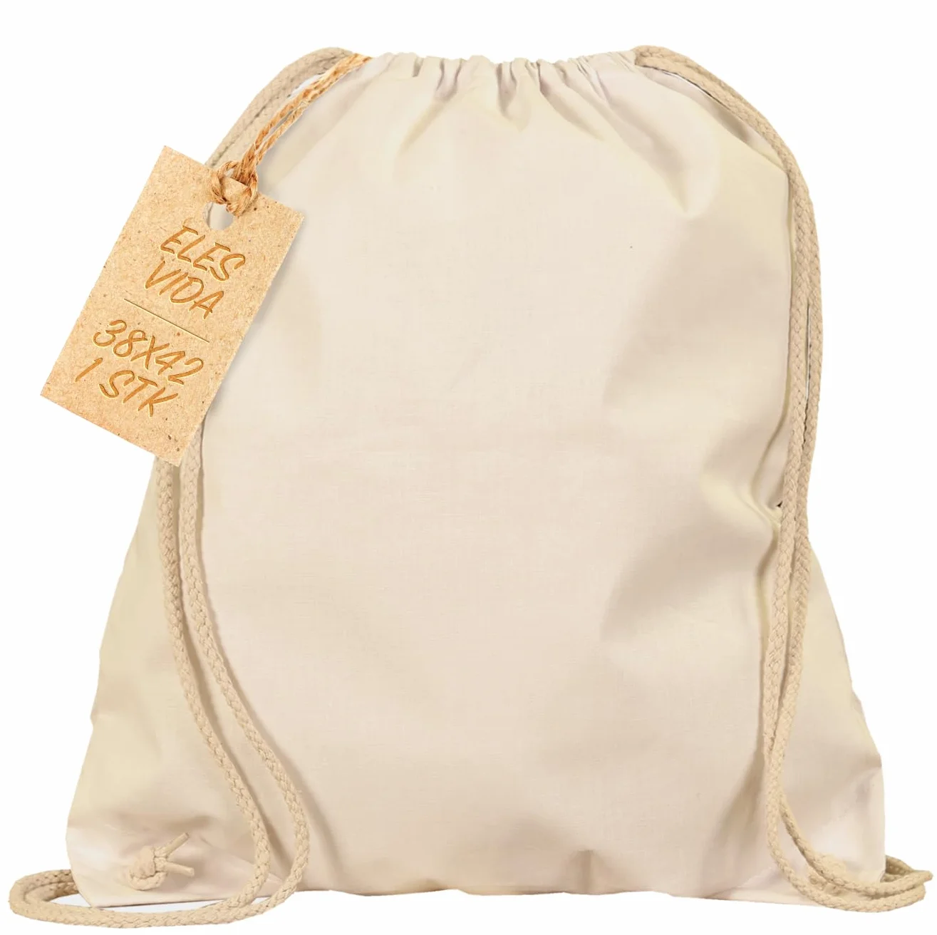 Sacs de Gym en Coton Naturel ELES VIDA, Sac de Sport Sac à Dos en Tissu Toile Jute Oeko-Tex
