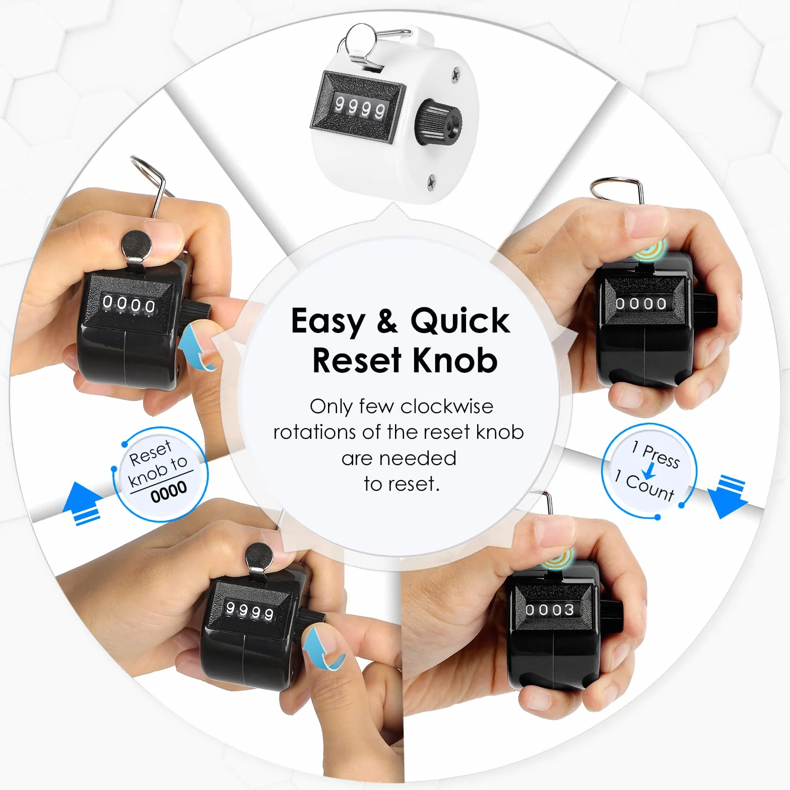 KTRIO Handheld Tally Counter 4-Digit Number Clicker for Coaching Knitting Golf
