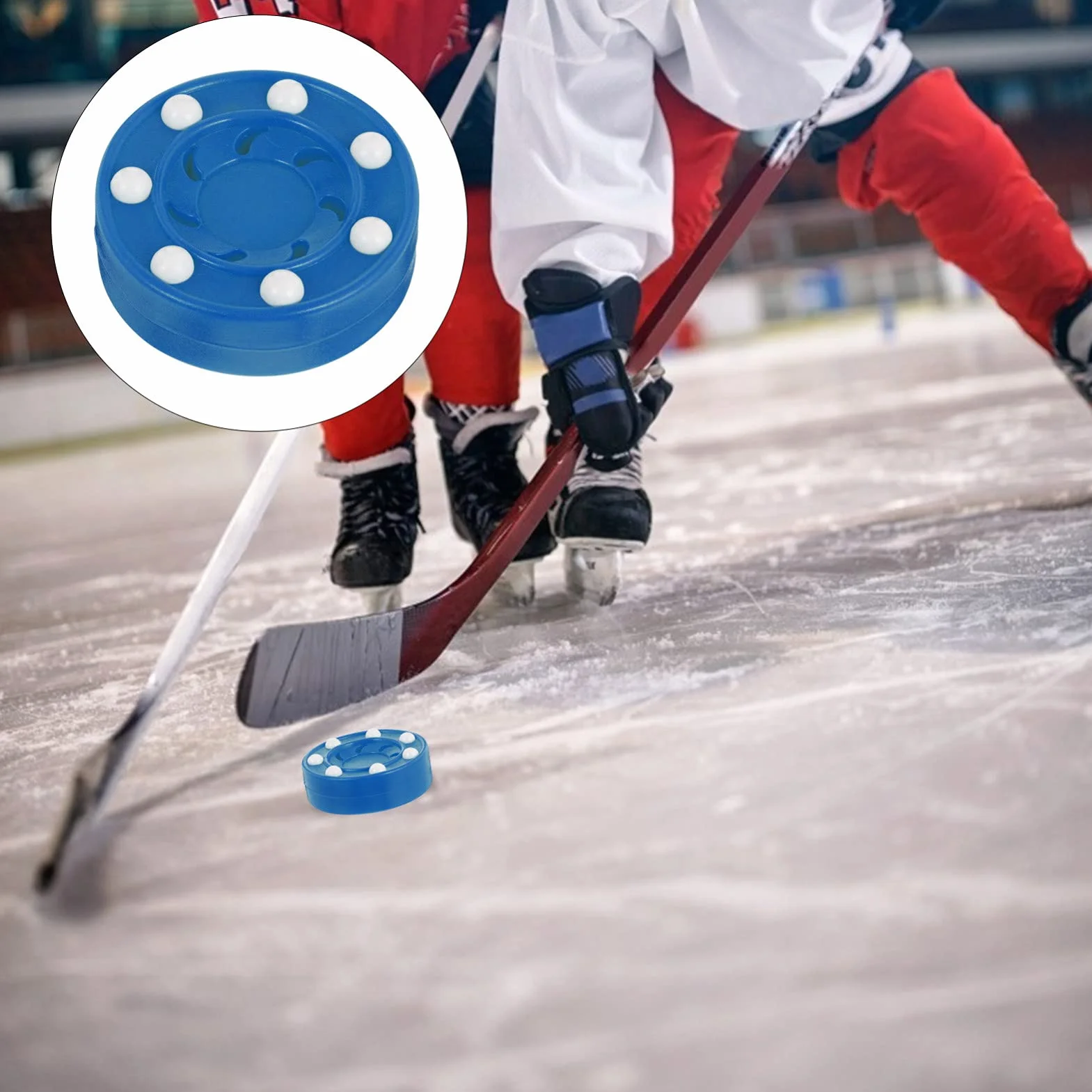 CLISPEED Lot de 5 palets de Hockey sur Glace, matériau PP, Bleu, pour entraînement et compétition