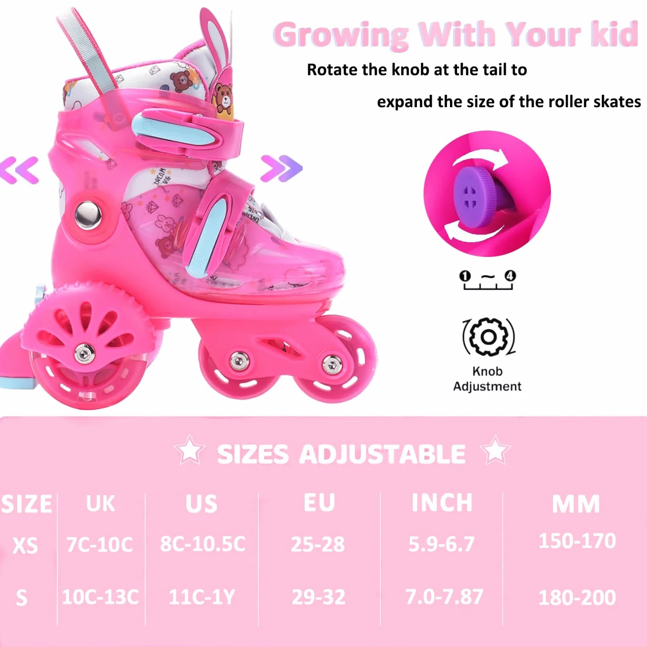 ERNAN Patins à roulettes réglables Enfants Roues Lumineuses