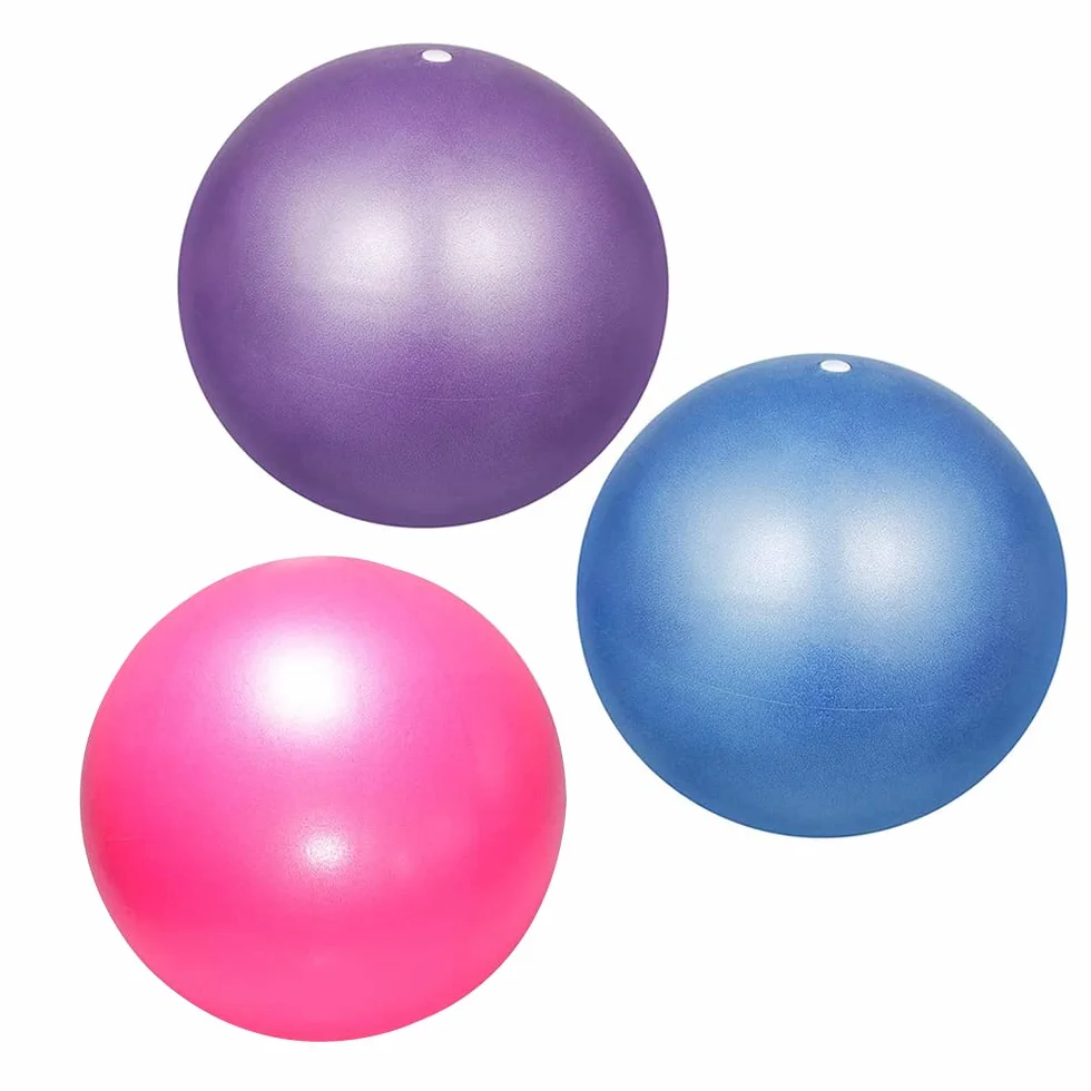 Pilates Ballon Anti-Éclatement 3 Pièces Yoga Ball Fitness avec Pailles Gonflables Bleu Rose Violet