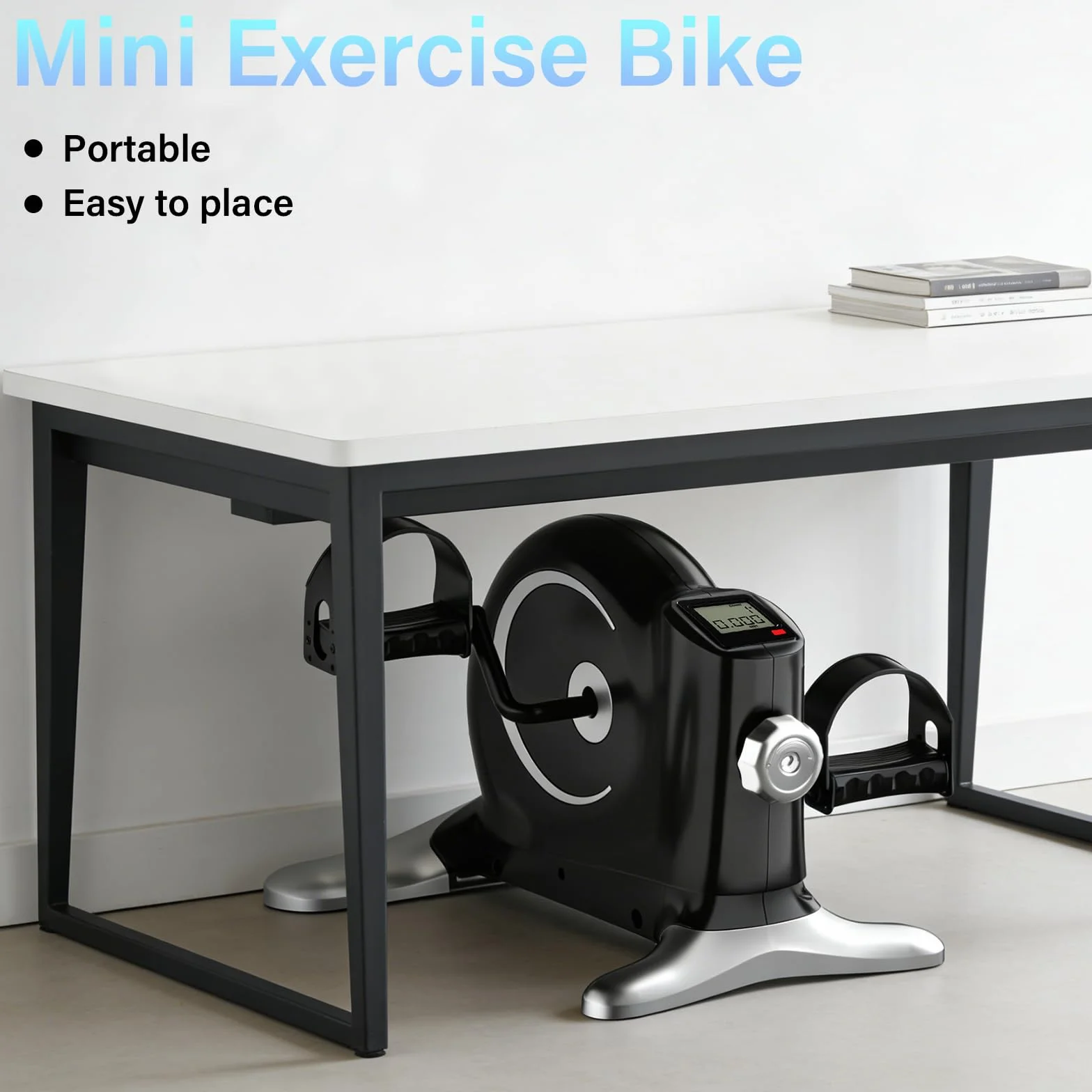 Mini vélo d'appartement silencieux avec résistance réglable, écran LCD et bande de serrage