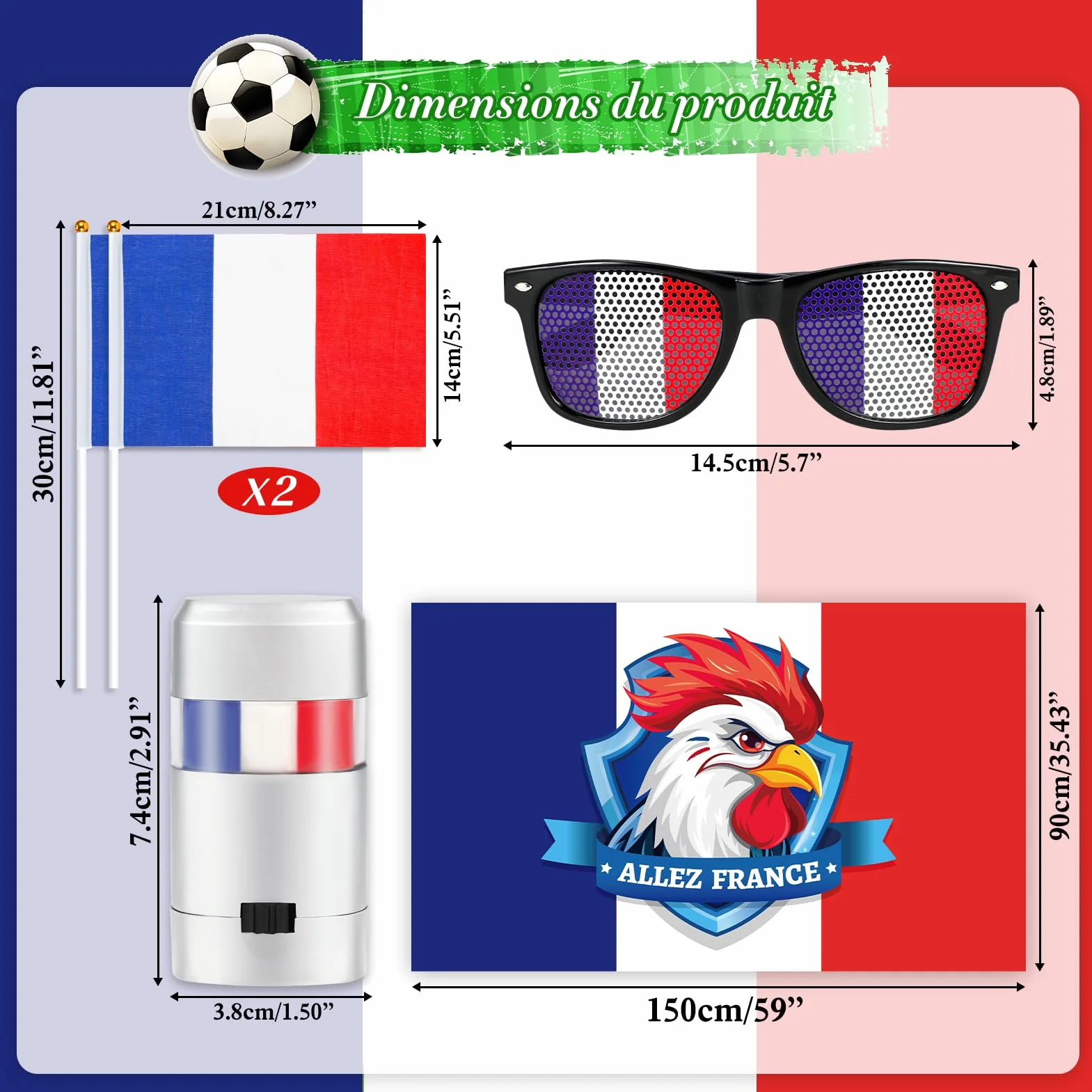 HOWAF Drapeau France Cape Kit Supporter Accessoires Photobooth Décorations Coupe du Monde 2026
