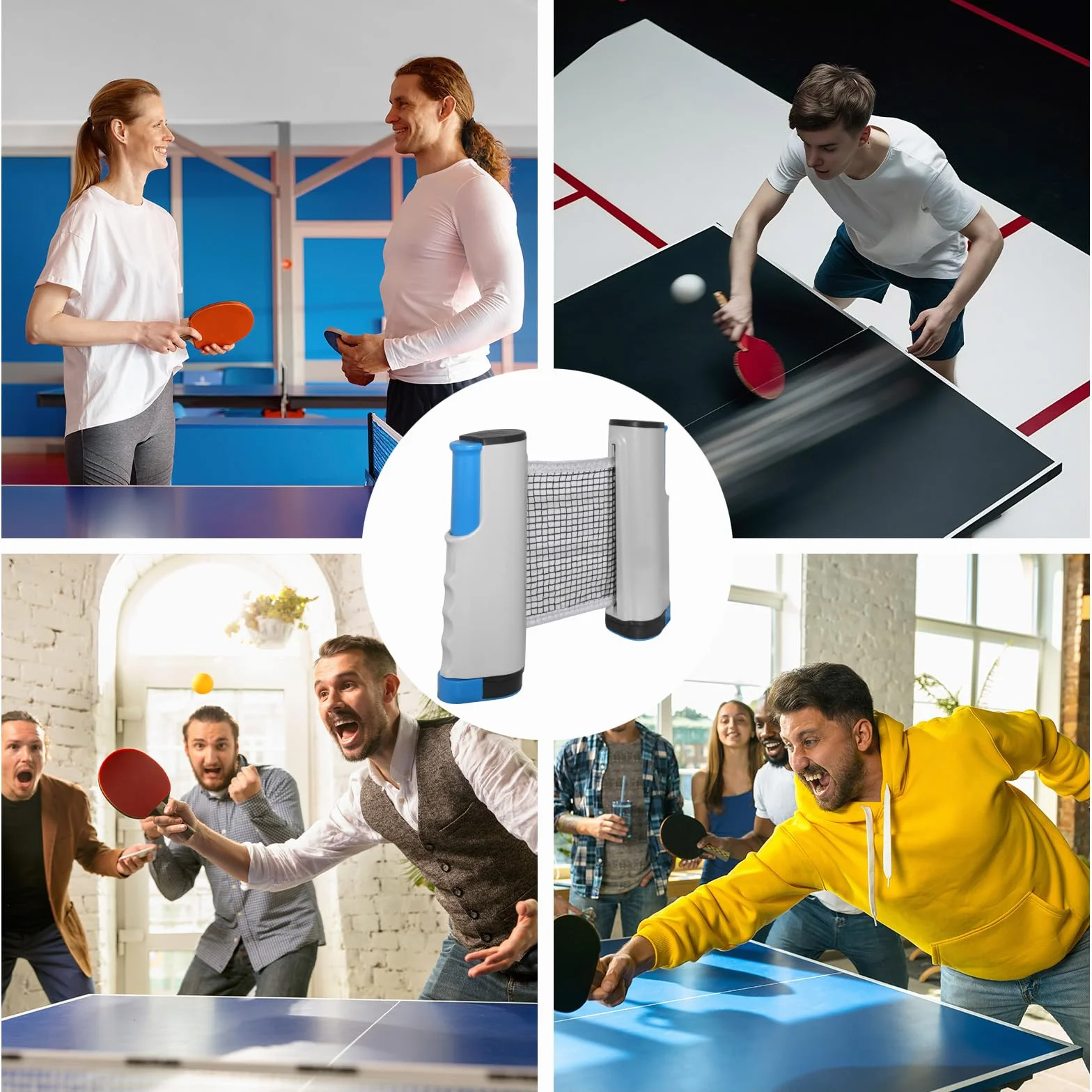 Filet de Ping Pong Rétractable 170 cm, pour Table Portable, Gris Bleu