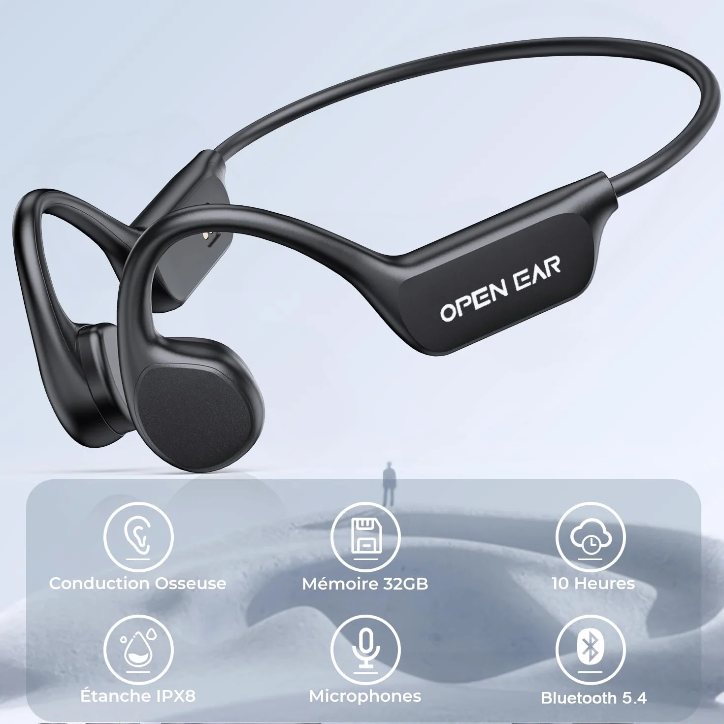 Casque Conduction Osseuse Bluetooth 5.4, Mémoire 32 Go Intégrée, Lecteur MP3 Étanche IPX8, 10 Heures de Jeu, Écouteur Natation sans Fil