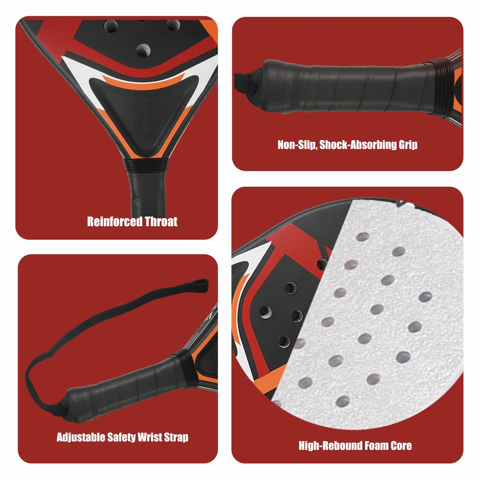 Raquettes de Padel Lot de 2 pour Débutants Femmes Noir Rouge Cadre ABS Noyau Mousse EVA Contrôle Facile
