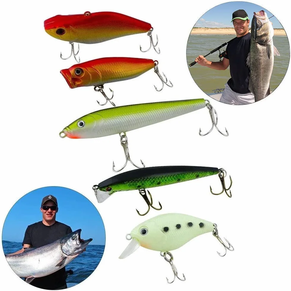 Vicloon Kit d'appâts de Pêche 101pcs - Leurres Durs et Souples avec Boîte
