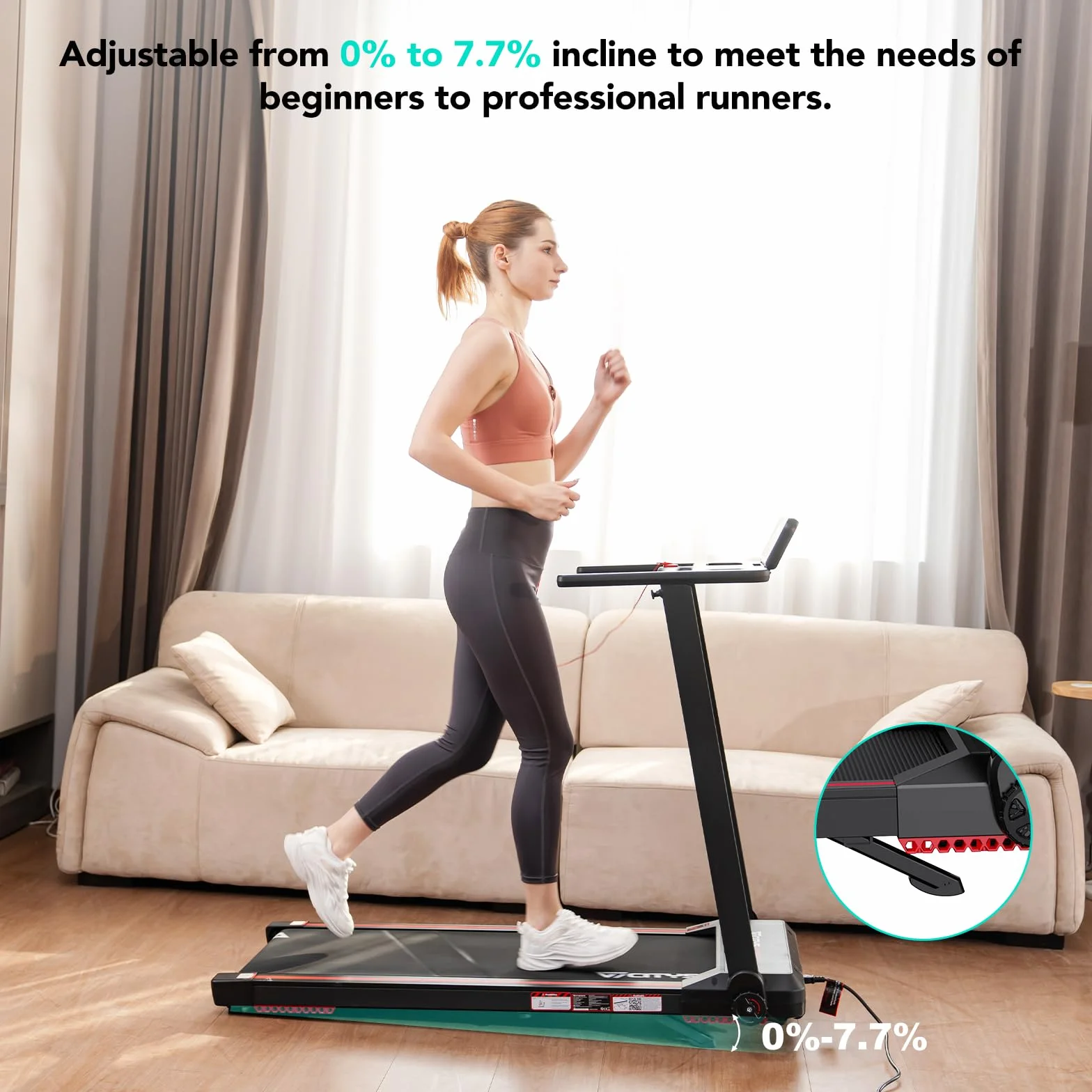 CITYSPORTS Tapis de Course Pliable 12 km/h avec Affichage LED, APP et Support Tablette 360° - Walking Pad Compact pour Maison et Bureau (Noir et Rouge)