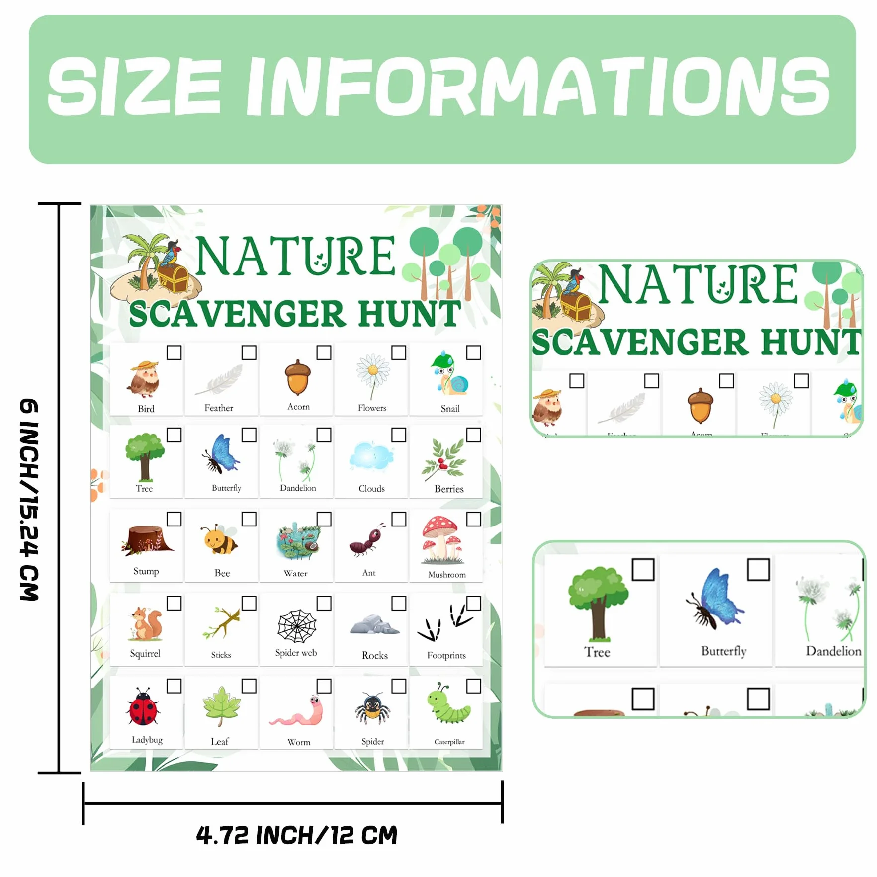 Carte de chasse au trésor nature 12,7 x 17,8 cm pour camping, voyage, anniversaire adulte