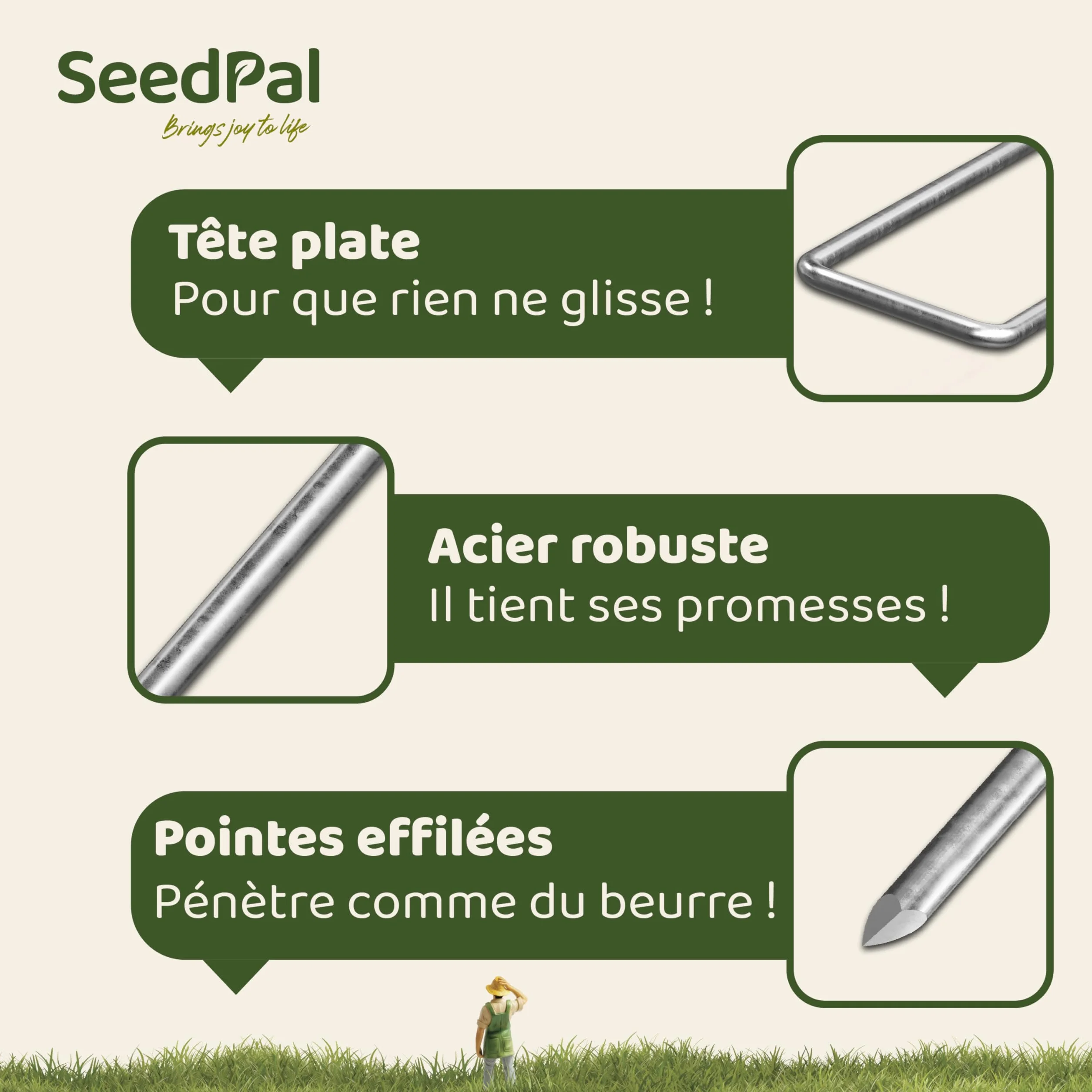 SeedPal Sardines de Fixation en Acier Galvanisé 150 mm - Piquets de Jardin pour Toile de Paillage, Grillage et Tente (50 Pièces)