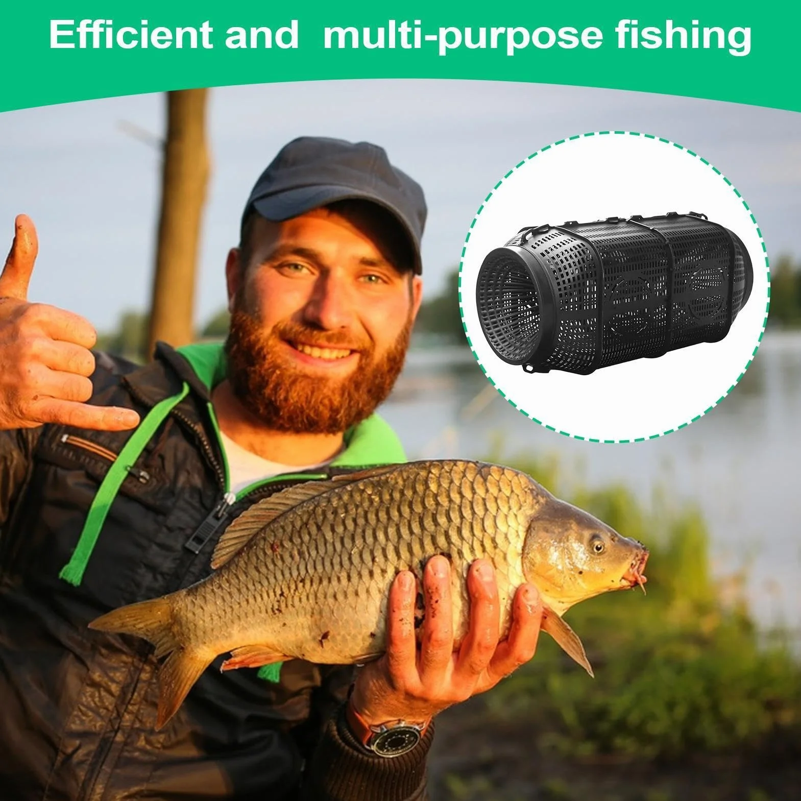 Piège À Poisson PP 35/50cm Nasse À Écrevisses Portable pour Pêche Anguille Eau Douce Salée Étang Lac Rivière