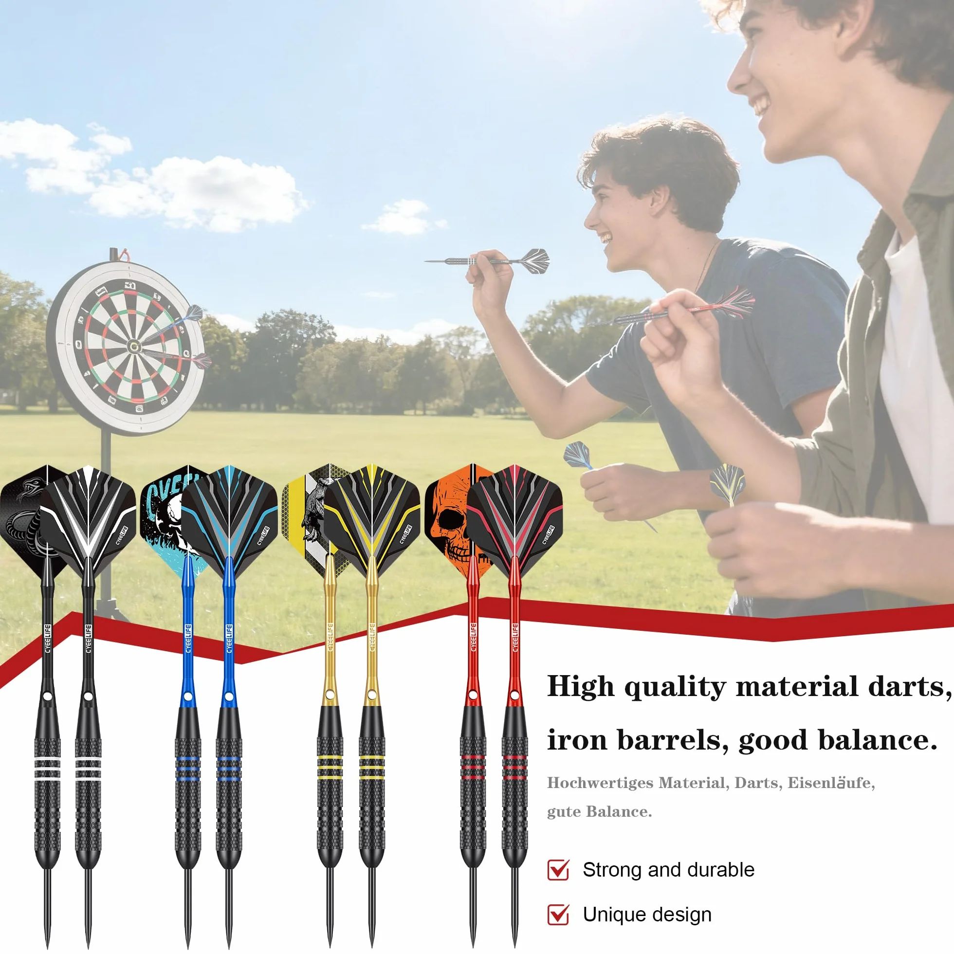 CyeeLife Fléchettes Pointe Acier, 12 Professionnelles Fléchettes avec tiges Aluminium, Set