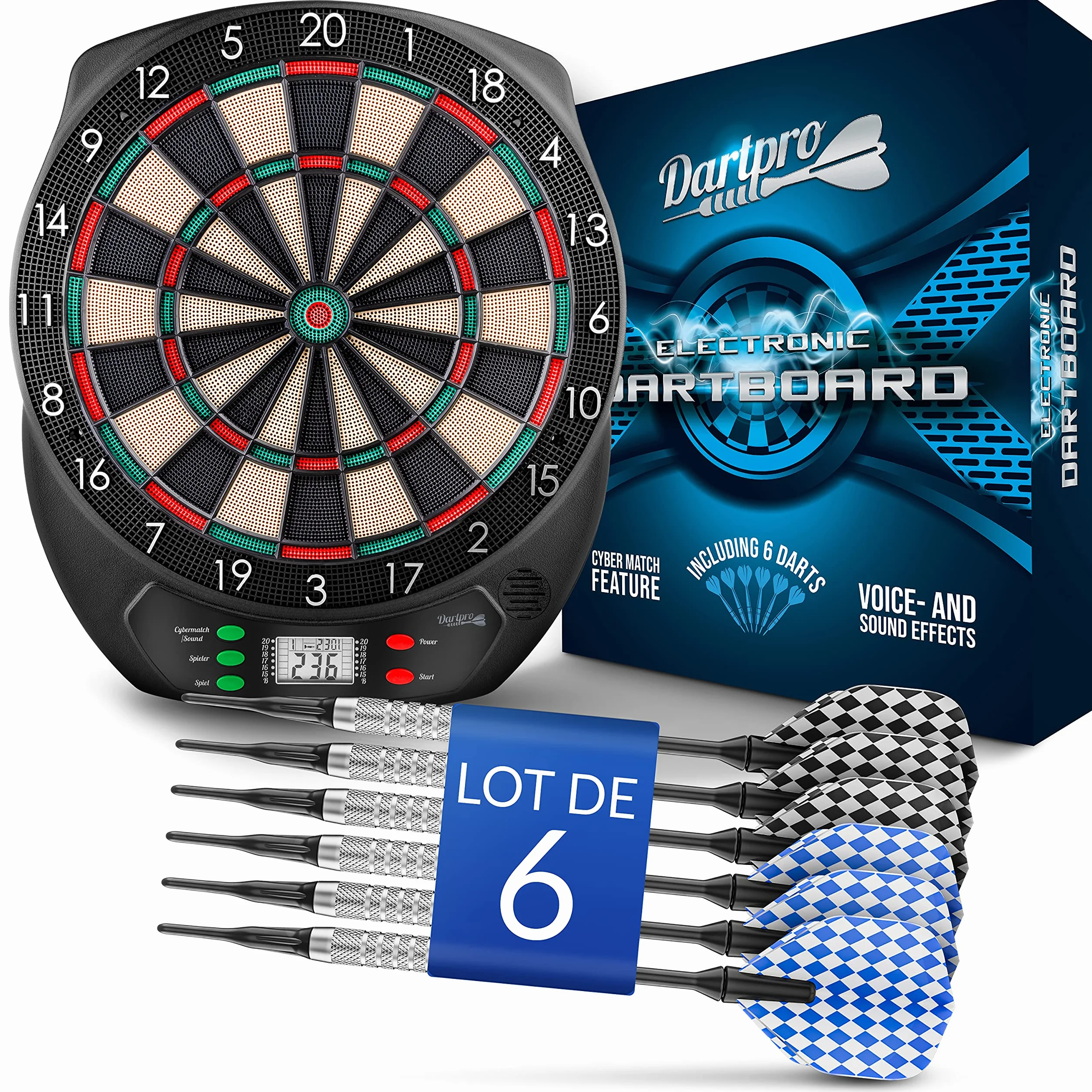DartPro Cible de fléchettes électronique sans fil avec 6 fléchettes pour 1-8 joueurs