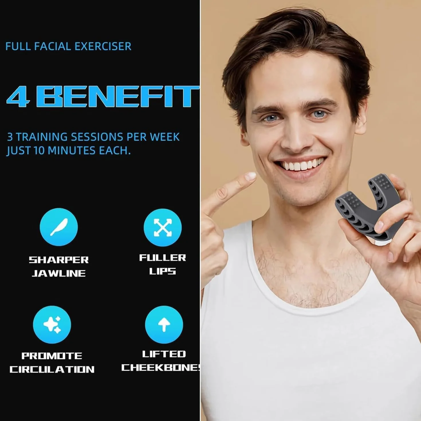 Exerciseur de Mâchoire en Silicone, Jawline Trainer, 3 Pièces