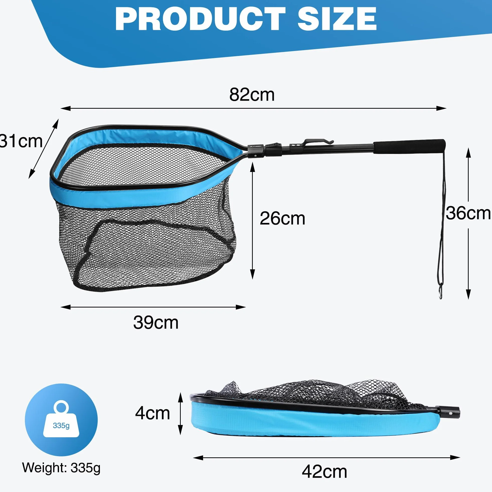 FLISSA Épuisette de Pêche Pliable Caoutchouc pour Truite Carpe Poisson-Chat
