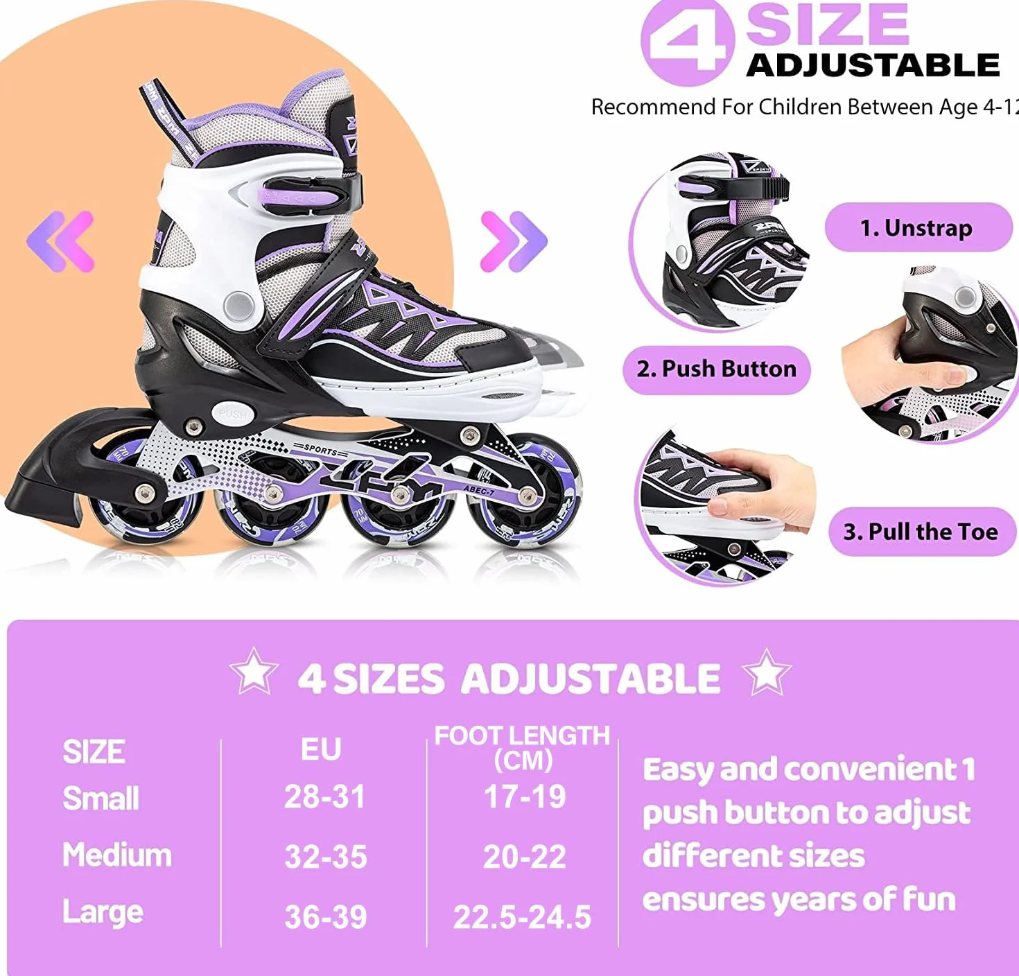 Cytia Patins en Ligne à Roues LED Taille Réglable pour Enfants, Femmes et Hommes