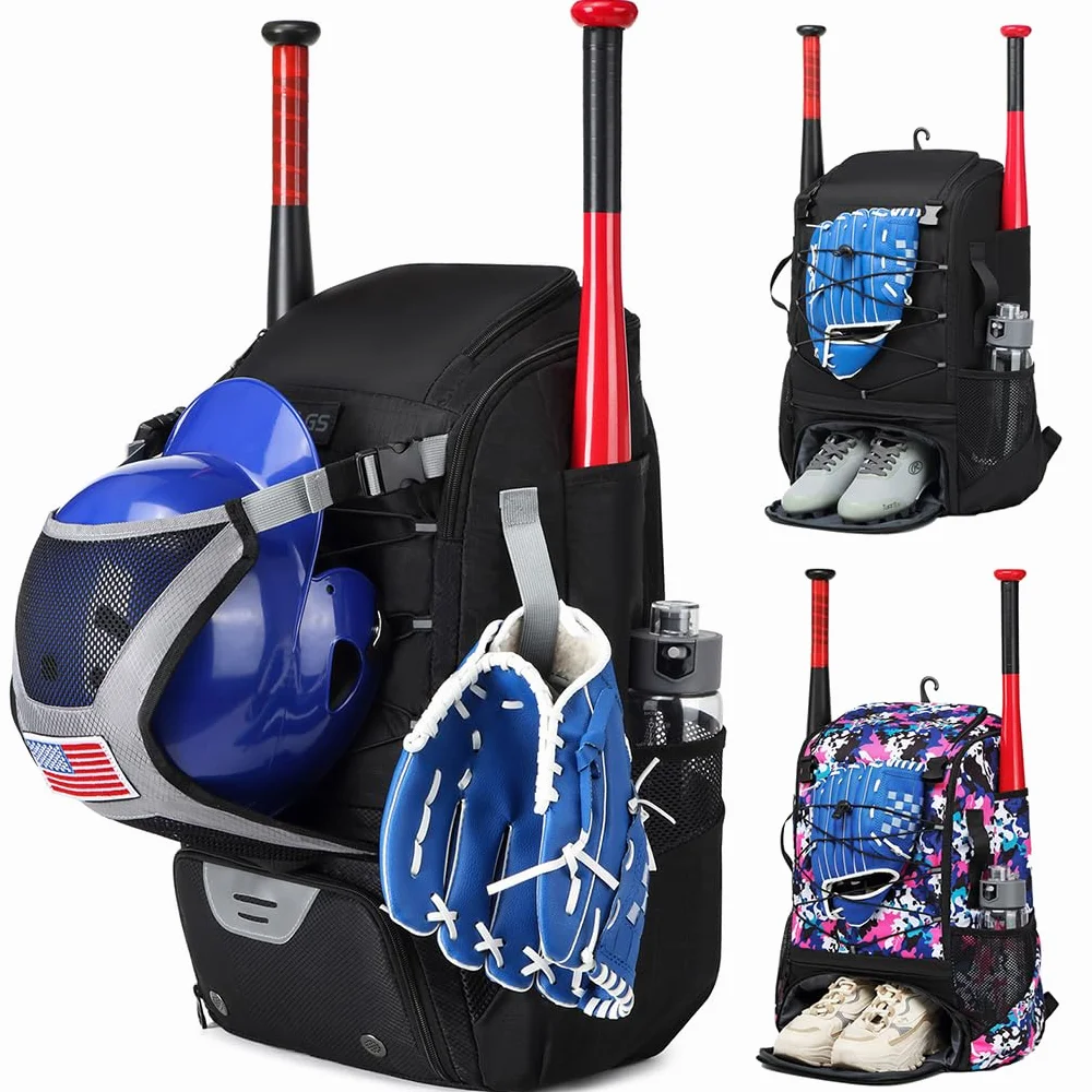 Sac de Baseball avec Compartiments à Chaussures et Poches Humides, Léger et Durable, Motif Fleur