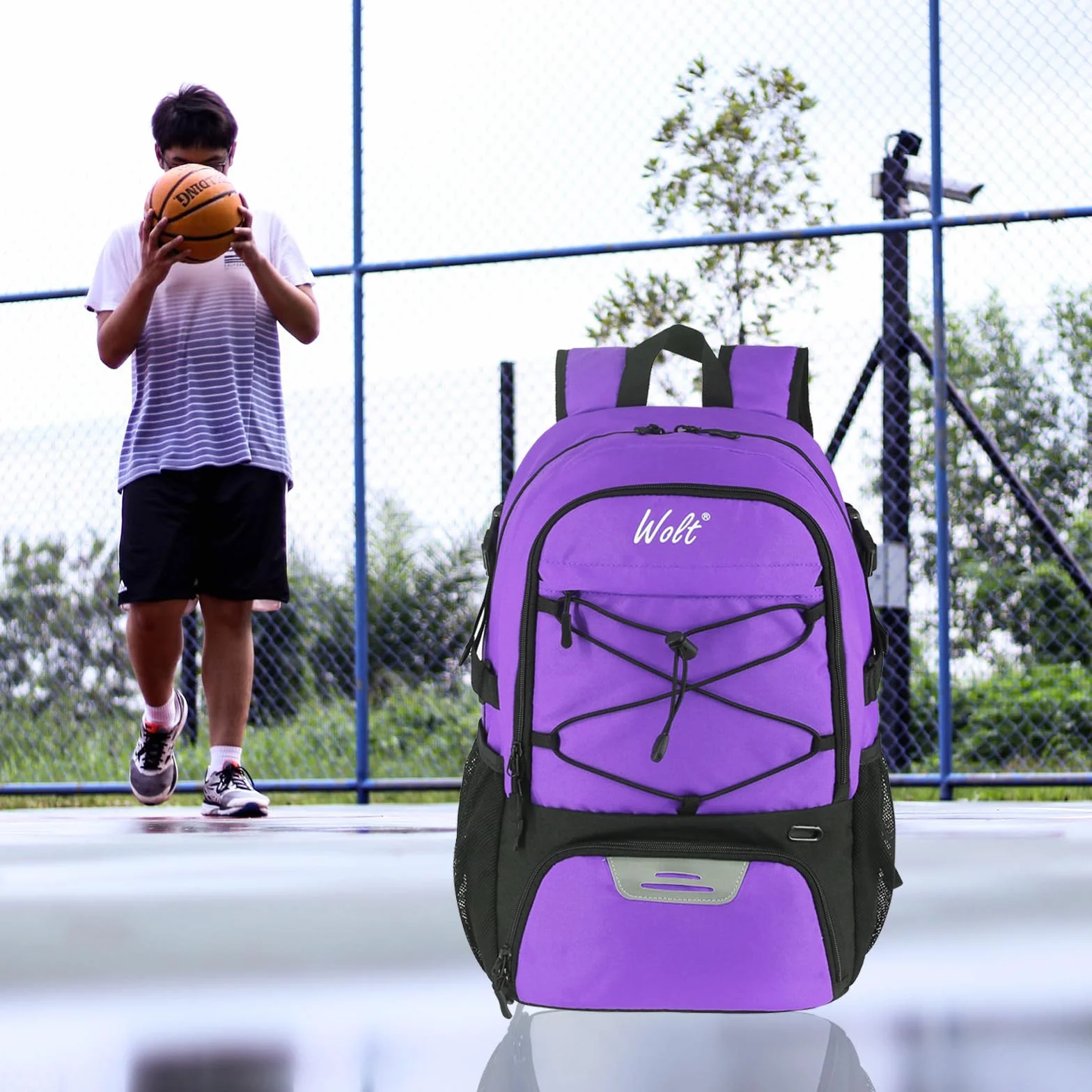 WOLT Sac à Dos de Basket-Ball Grand Sac de Sport avec Porte-Ballon et Compartiment à Chaussures