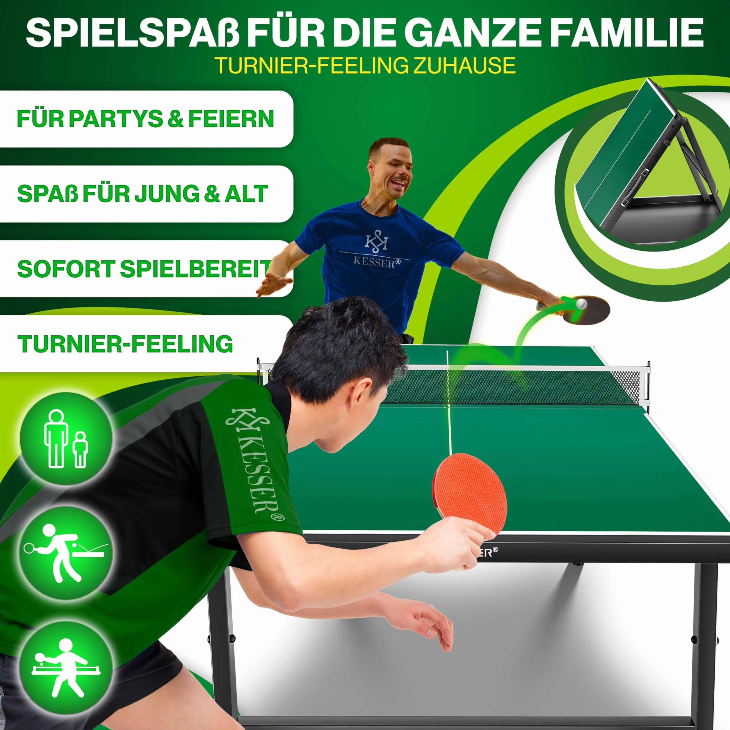 KESSER Mini table de ping-pong d'extérieur intérieur avec raquettes balles filet TT résistant aux intempéries laminé pliable