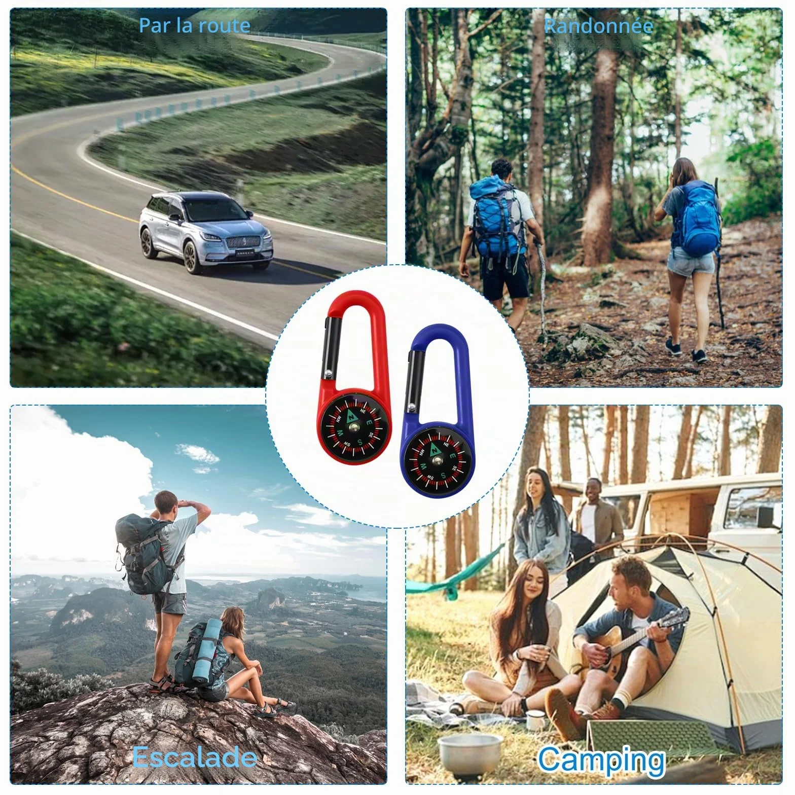 Boussole de Camping Colorée, Boussole Randonnée, Boussole Enfant, Multicolore, Mousqueton Multifonction avec Boussole, Mini Boussole Extérieur