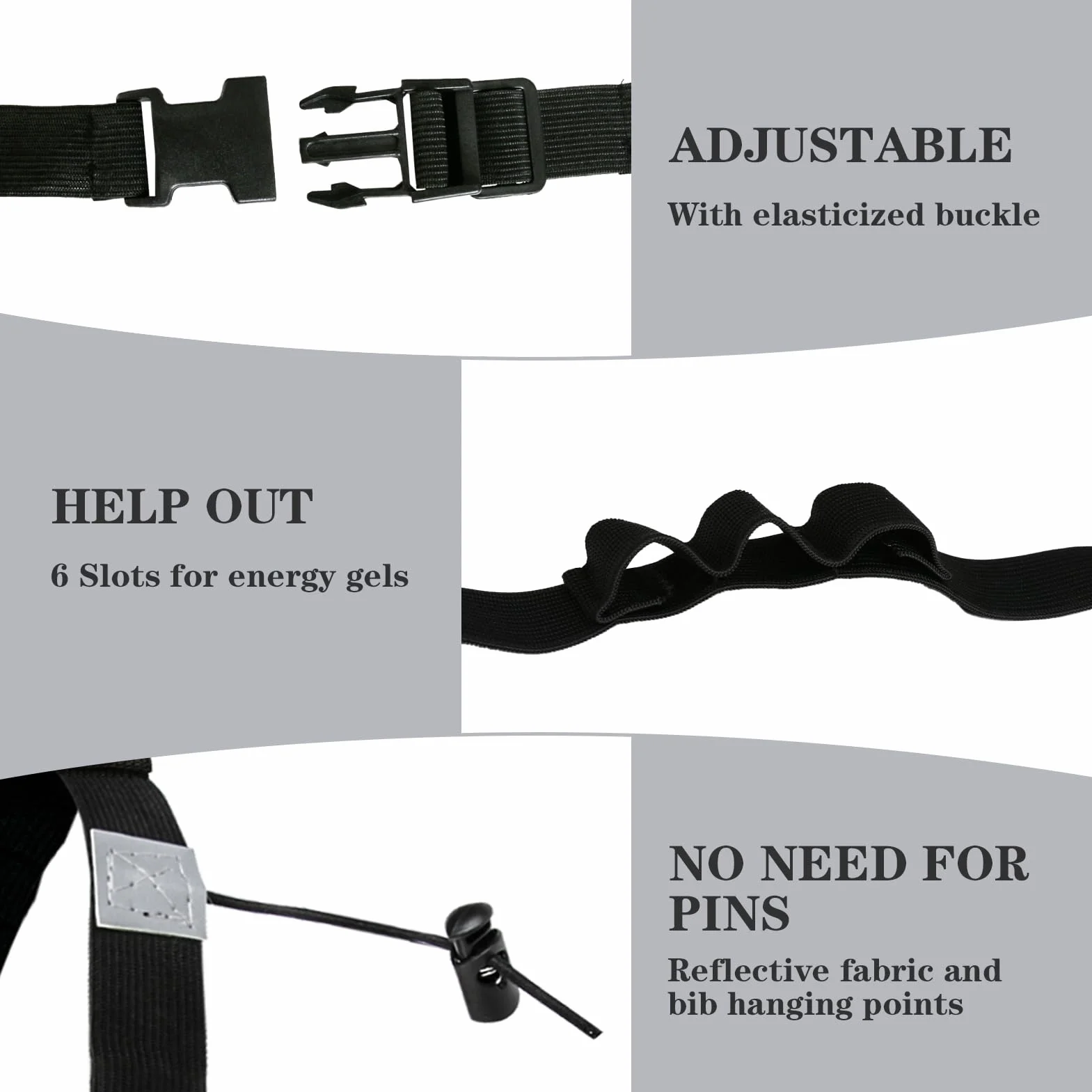 Ceinture Porte Dossard Running pour Course à Pied, Triathlon et Cyclisme - Ajustable sans Épingles (Noir)