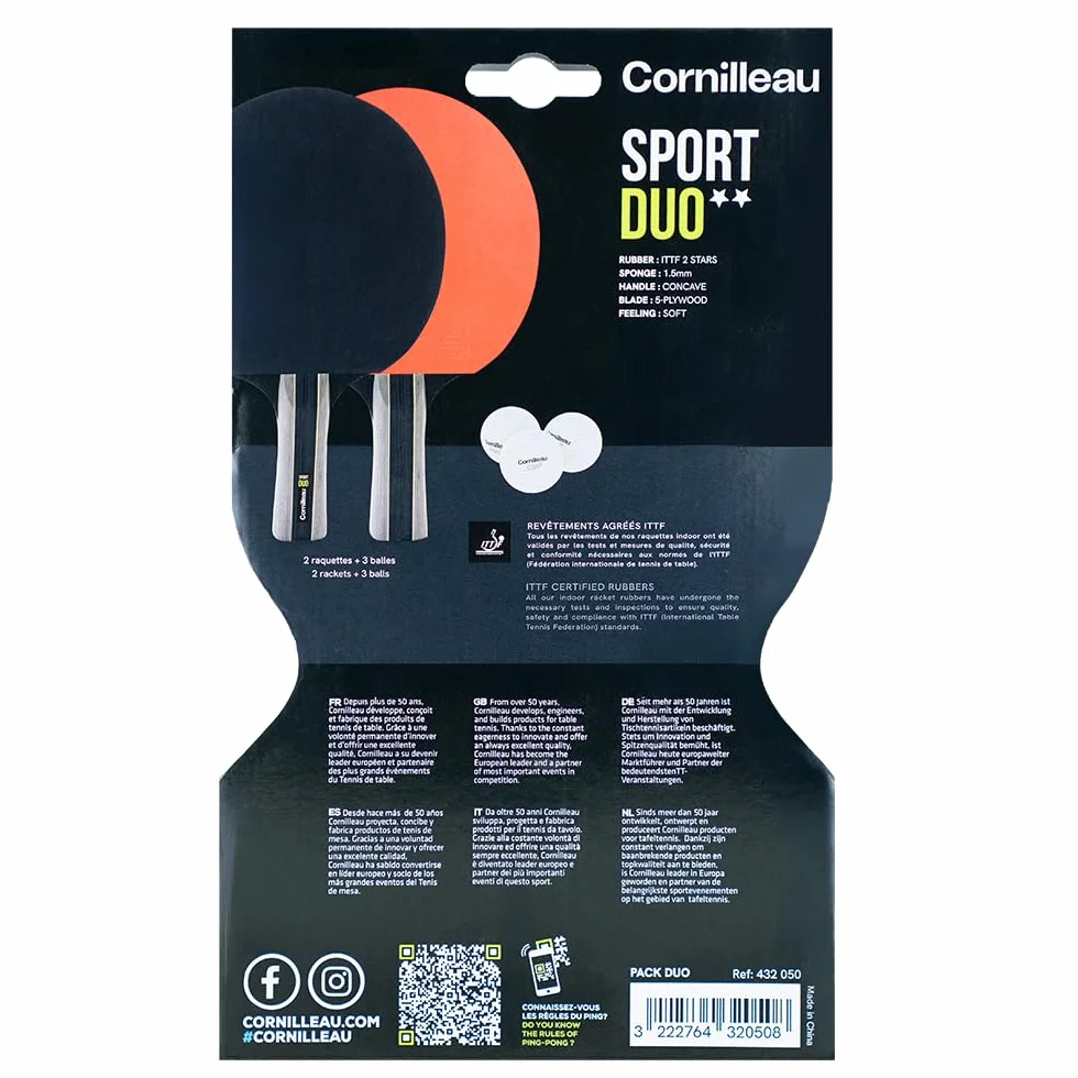 CORNILLEAU Pack 2X Raquettes 3X Balles de Ping-Pong Sport ITTF