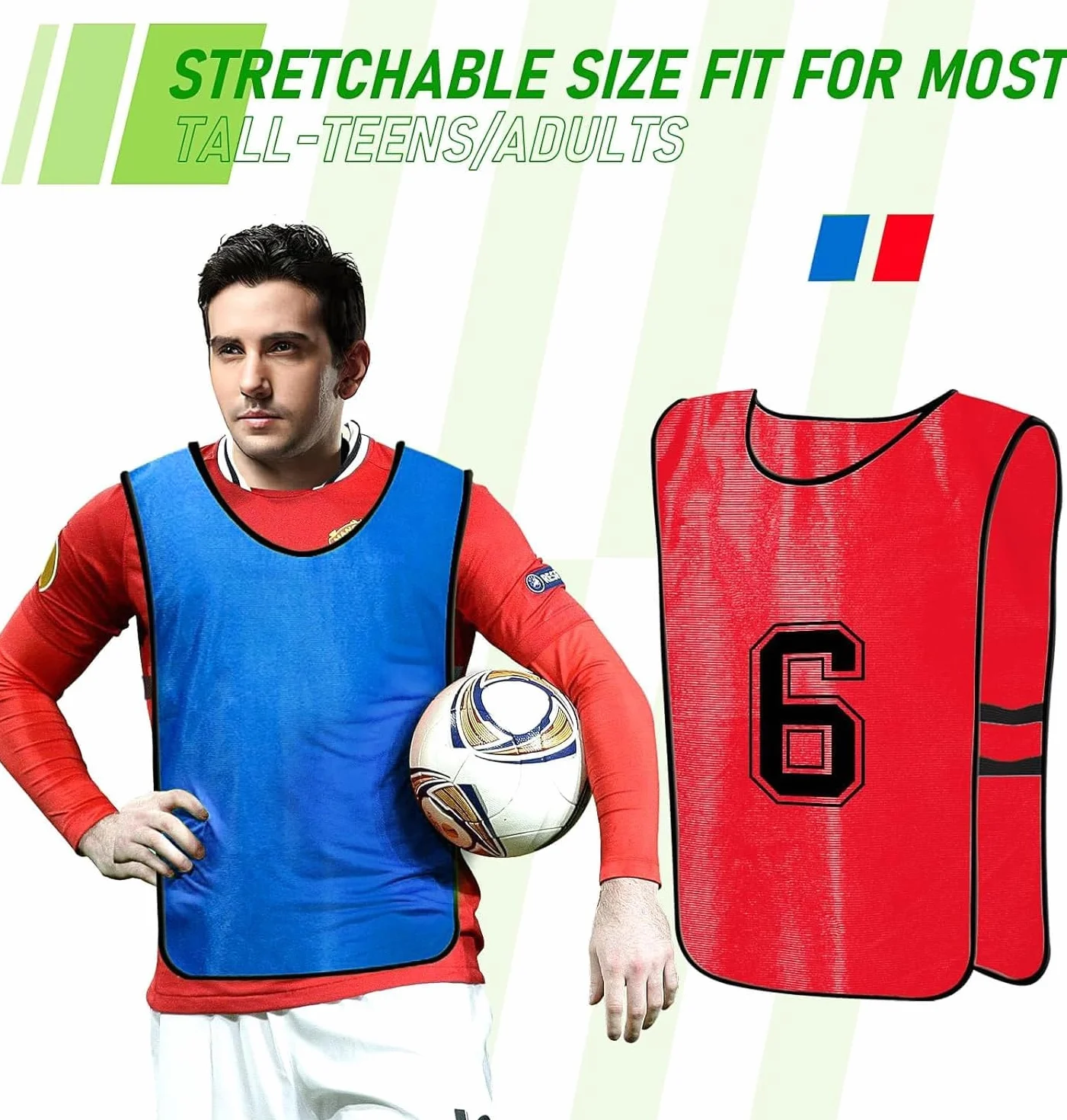 Maillots d'entraînement réversibles numérotés 24 pièces football basket-ball 47x70 cm Rouge/Bleu