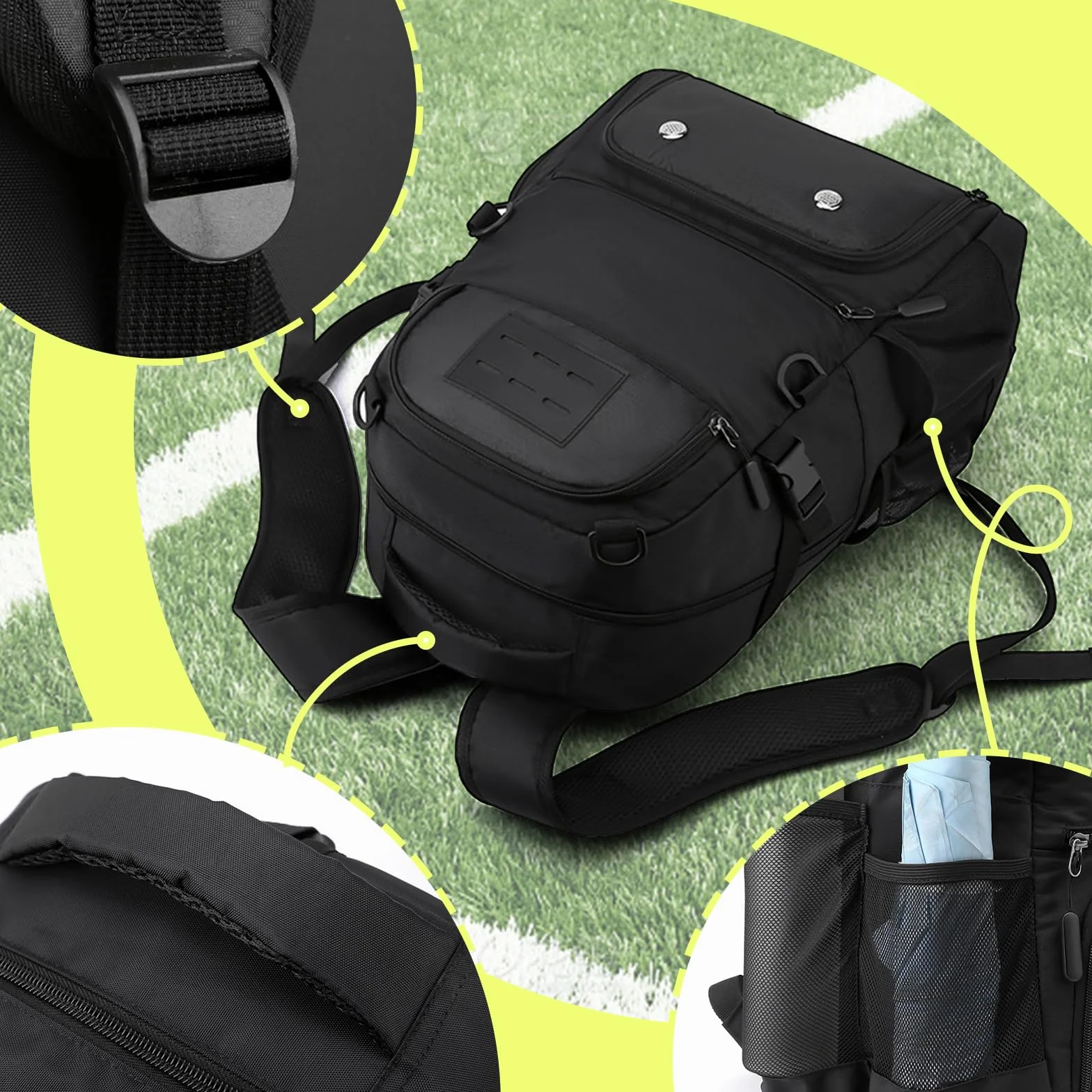 Sac à Dos de Basket-Ball 30L avec Compartiment Ballon et Chaussures Noir
