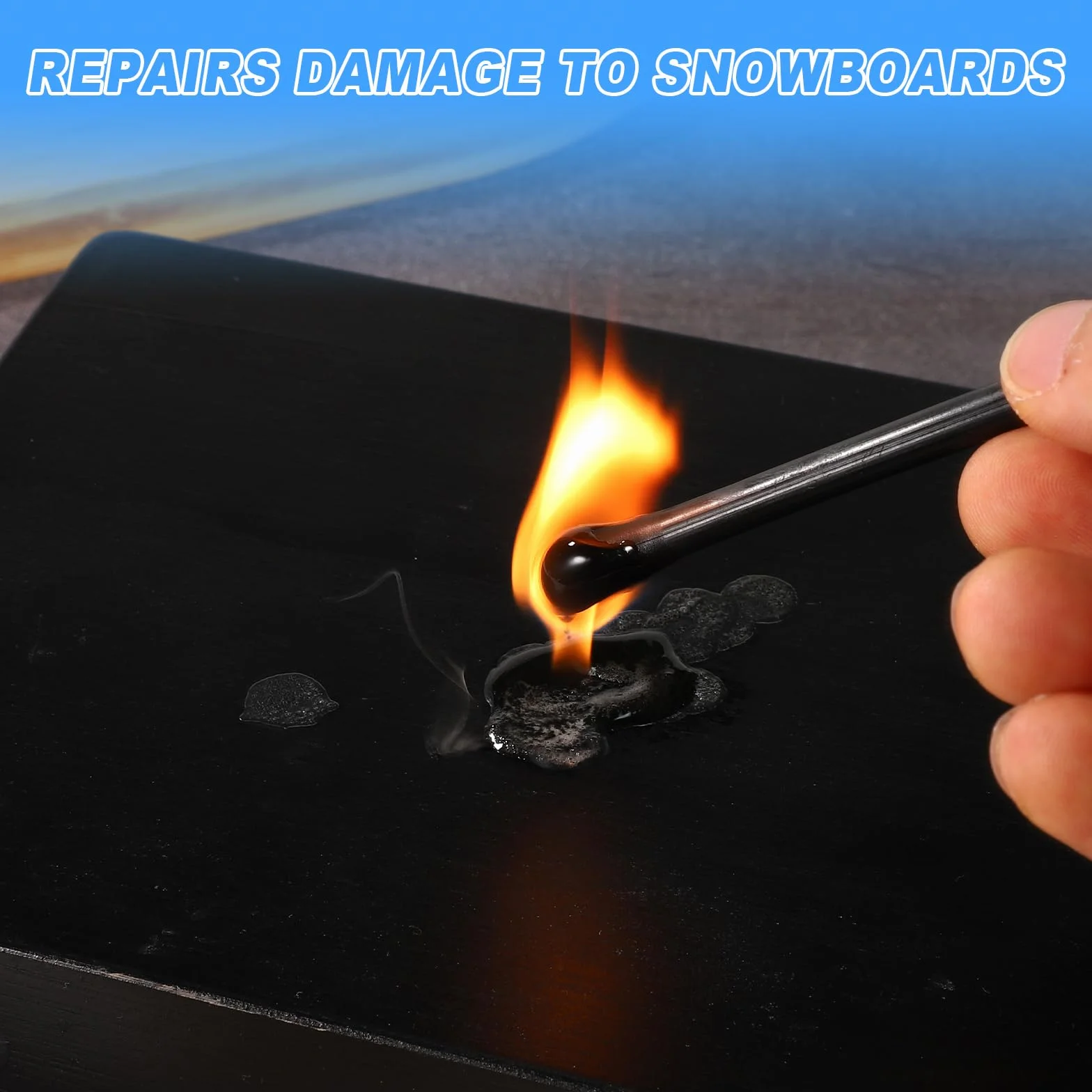 Kit de Ptex Snowboard Repair 8pcs, Outils pour Entretien de Ski P-Tex 6mm avec Papier de Verre 4 Structures Noir