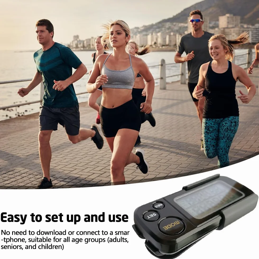 Podomètre Numérique 3D Portable avec Clip et Lanière, Compteur de Pas Distance Calories Horloge, Noir